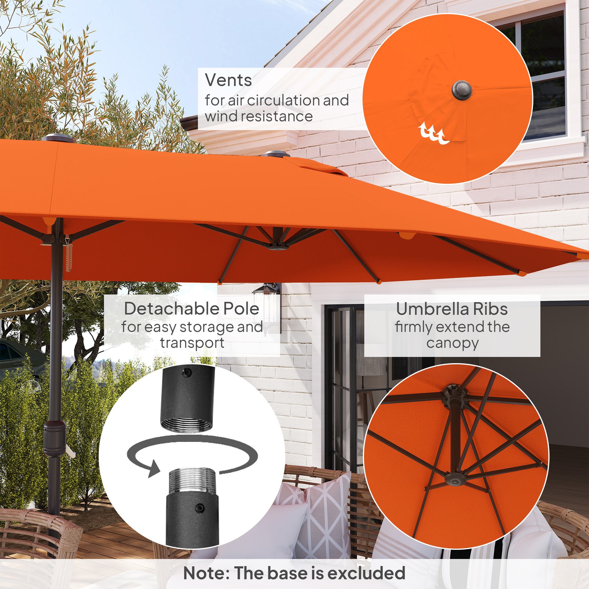 Outsunny 4.6m Double Garden Parasol Orange 6
