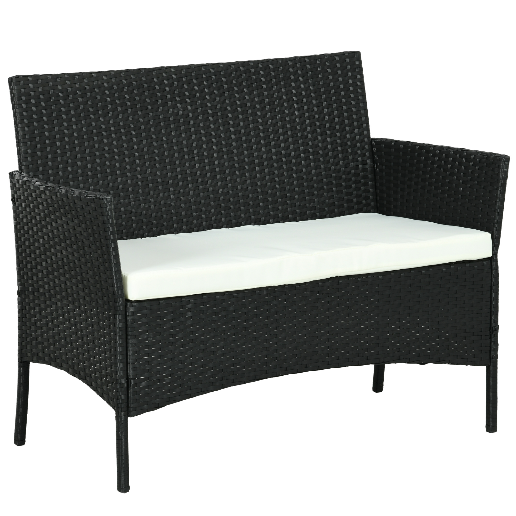 Outsunny Sofá de Jardín de 2 Plazas con Cojín y Apoyabrazos en Ratán PE y Acero 100x54x80 cm Negro   Aosom España