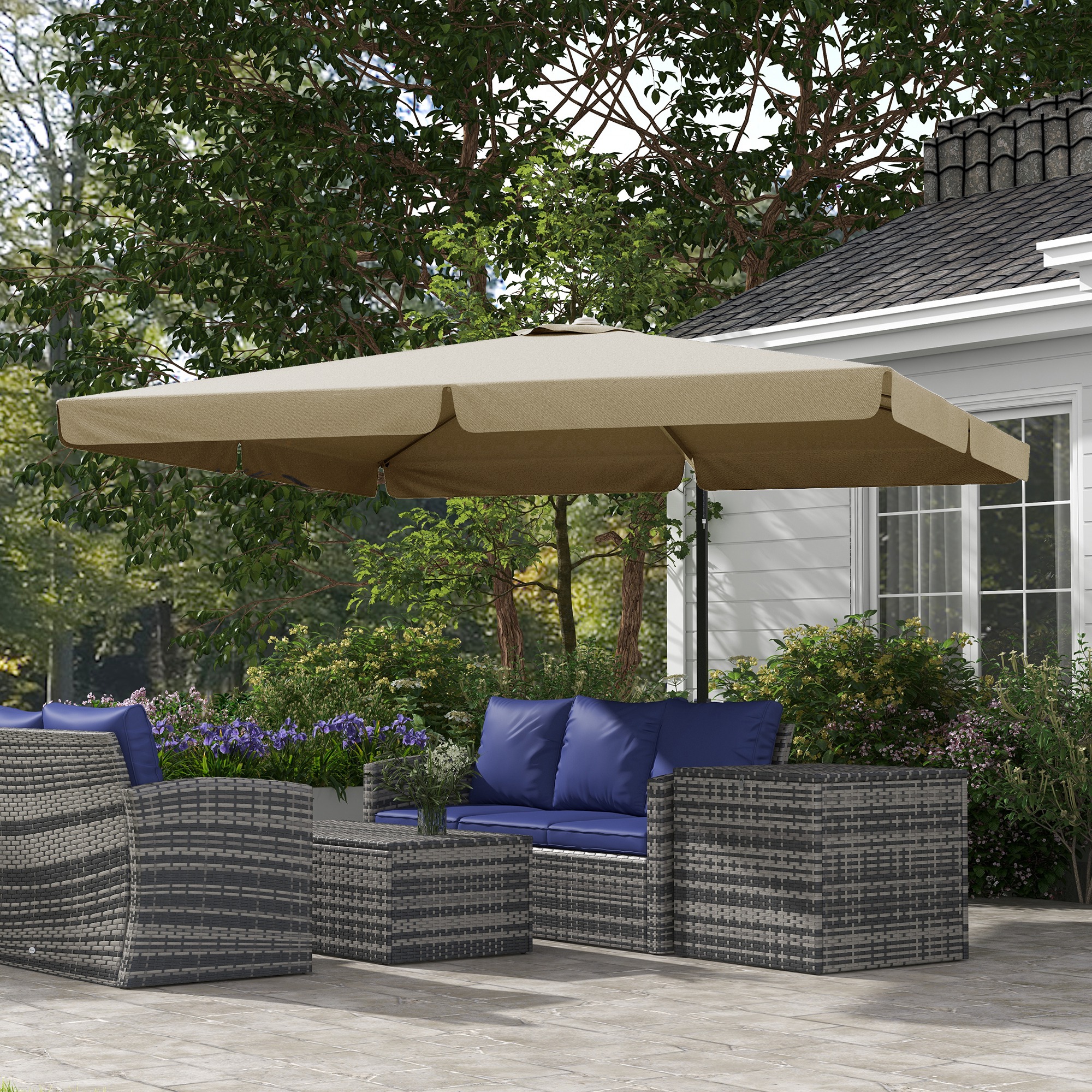 Outsunny Ombrellone Ottagonale A LED Con Luci Solari, Inclinabile E Girevole 360°, Base In Alluminio, Beige 3x2,55H M - 3