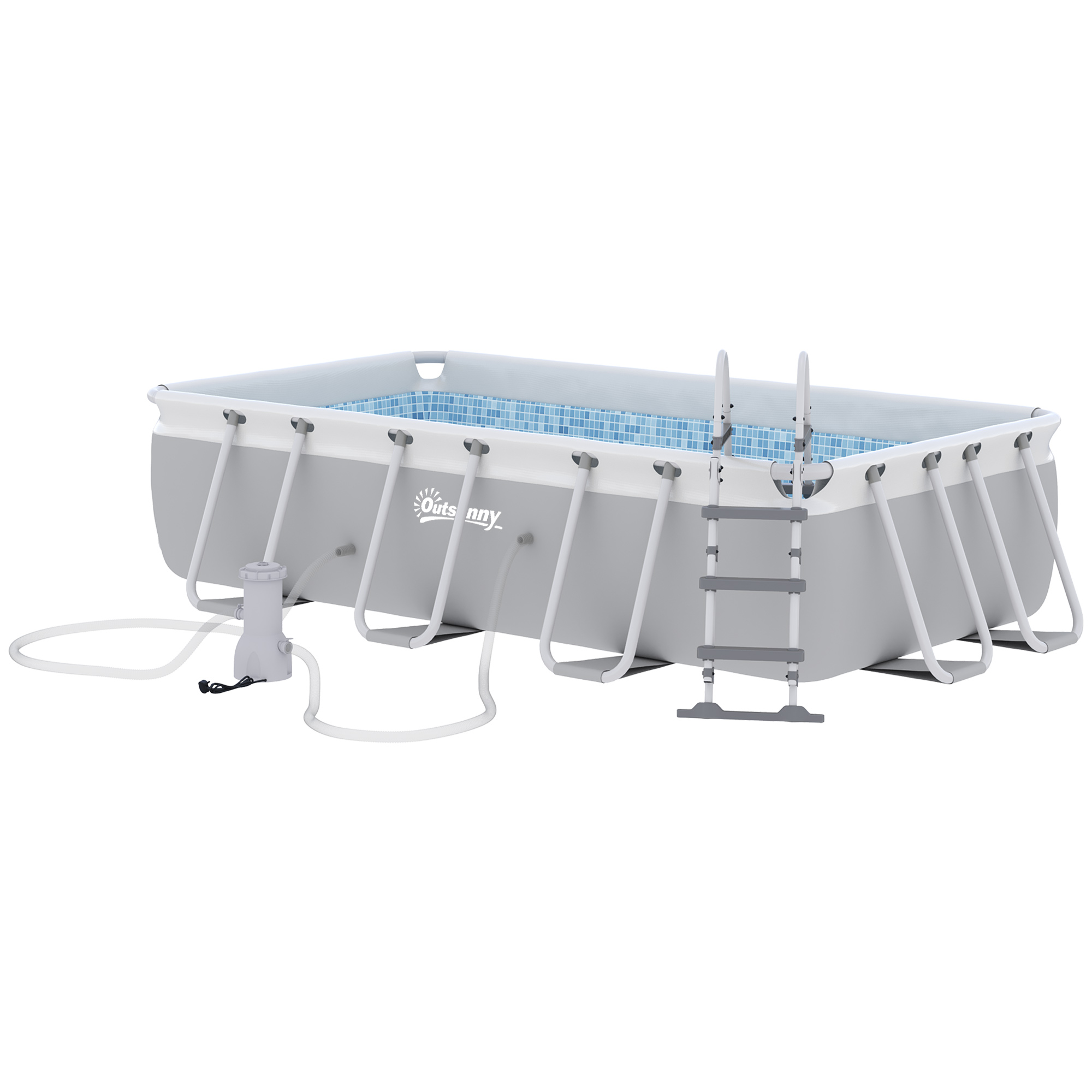 Outsunny Piscina rettangolare fuori terra tubolare con scala, pompa e filtro, acciaio e PVC - 425L x 230l x 101H cm, grigio
