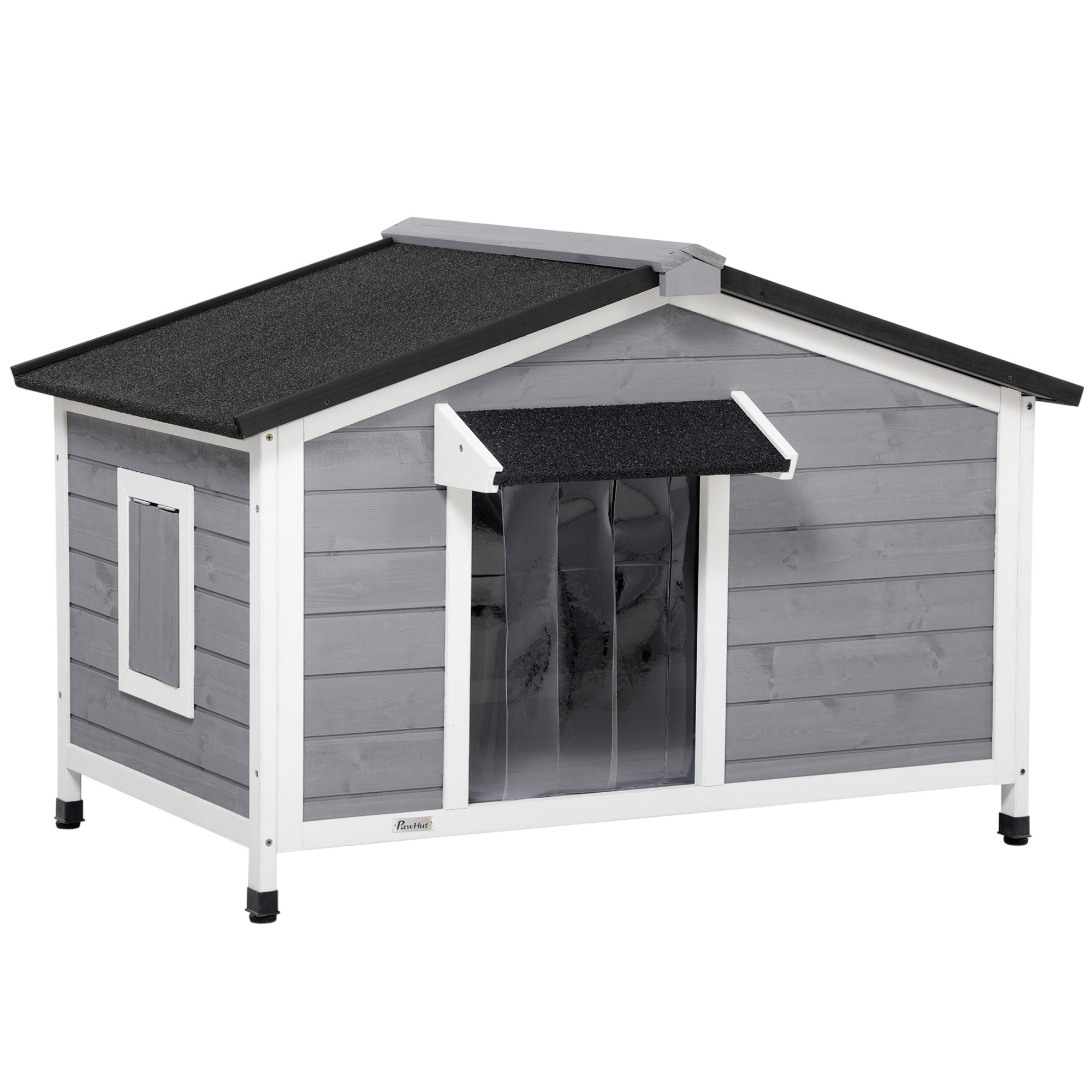 PawHut Caseta para perro estilo cottage - 2 ventanas, puerta, techo bituminado - dim. 109 x 79 x 72 cm - madera de abeto gris