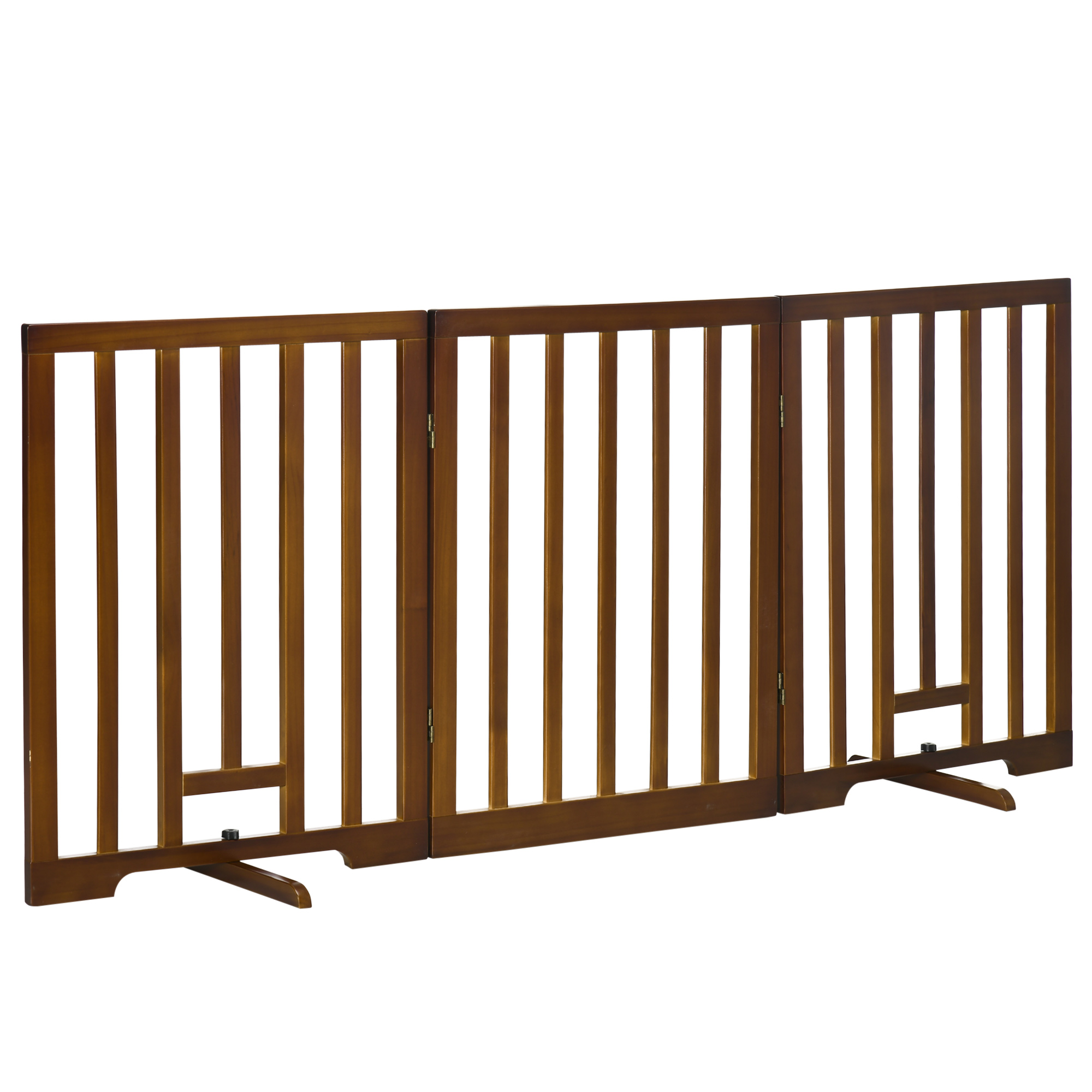PawHut Ausziehbares Hundegitter mit 3 Paneelen und rutschfesten Standfüßen für Flure, Treppen und Räume, aus Kiefernholz, 181x35x76 cm, Dunkelbraun Aosom