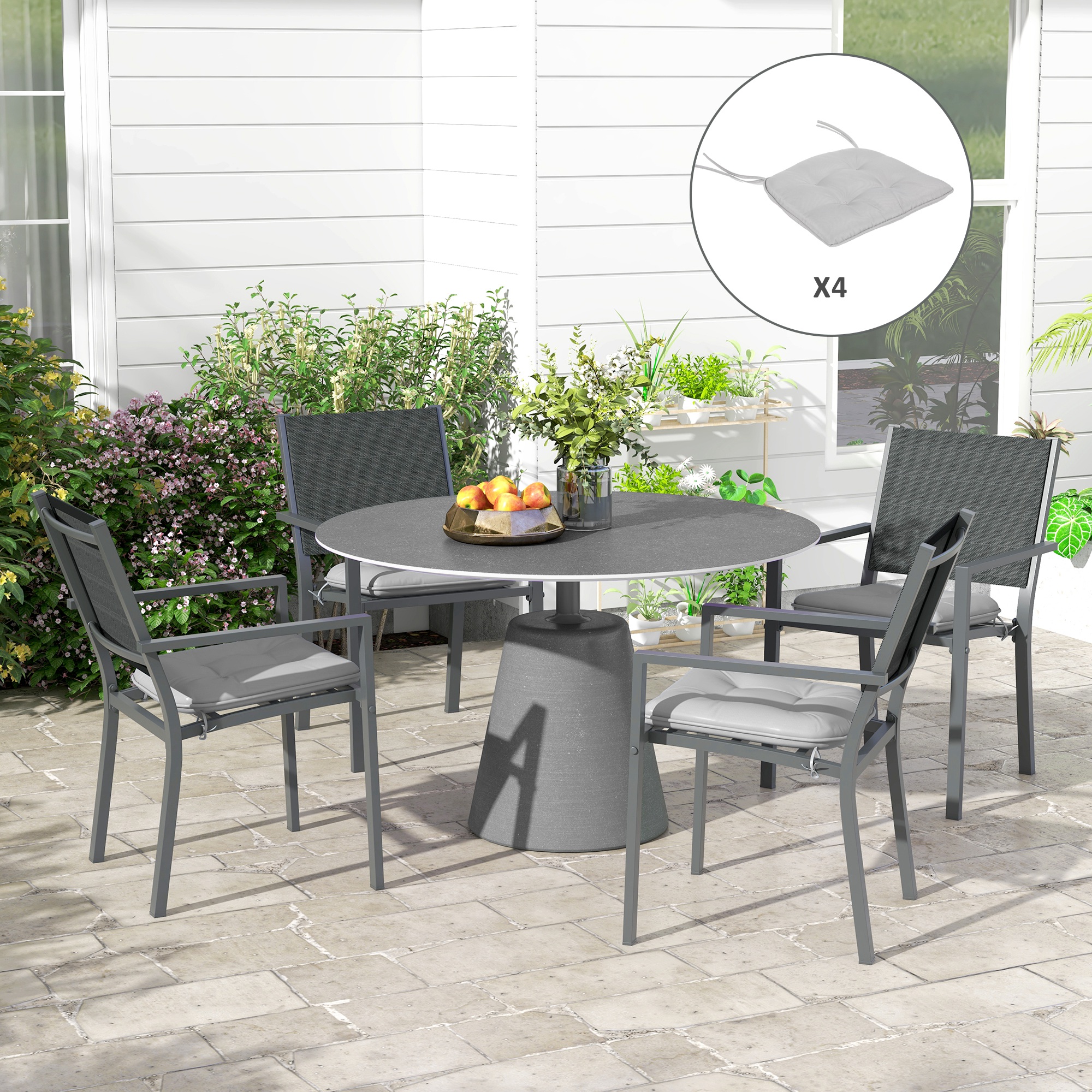 Outsunny Set mit 4 Gartenstuhlpolstern mit Steppung Gepolstertes Gartenstuh günstig online kaufen