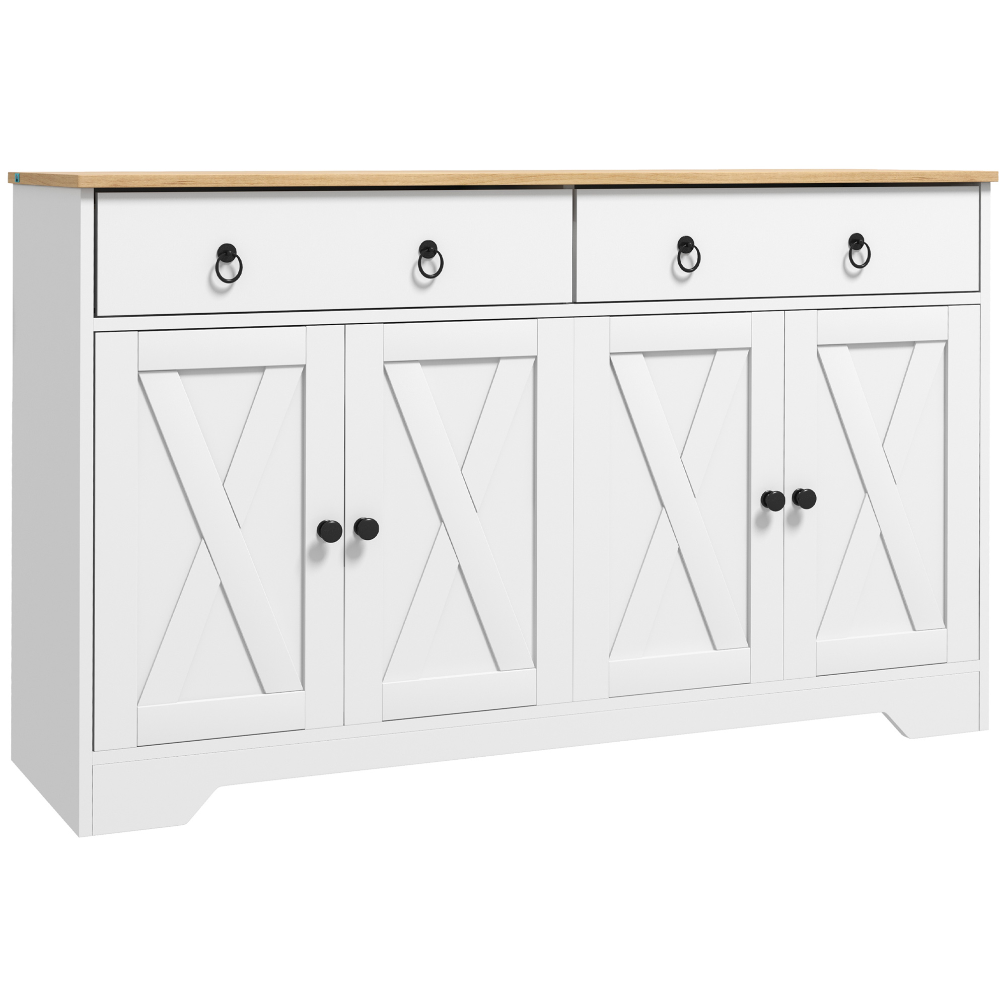 HOMCOM Buffet mueble de almacenamiento armario de cocina estilo rural 2 cajones y 2 armarios estantes a alturas ajustables blanco