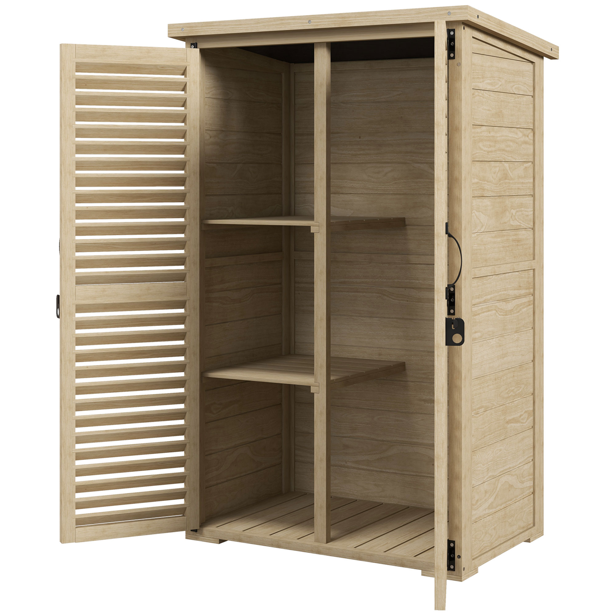 Armario De Jardín De Madera Con 4 Compartimentos - Techo Asfalto, Puertas De Lamas, Color Amarillo