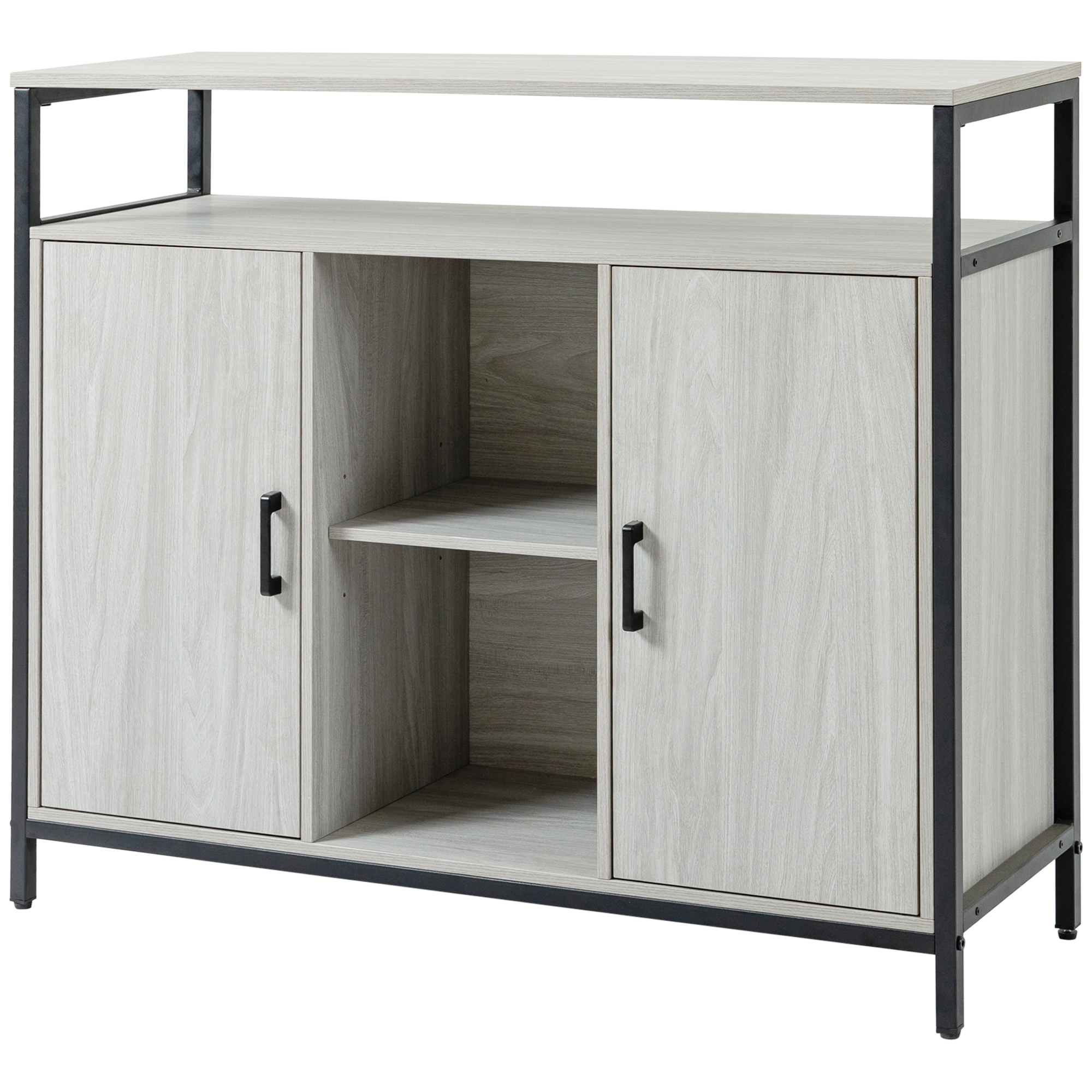 HOMCOM Moderne Holzkommode mit 2 Schränken und Regalen, Küchenmöbel und Eingang in Hellgrau, 100x34x87,2cm Aosom