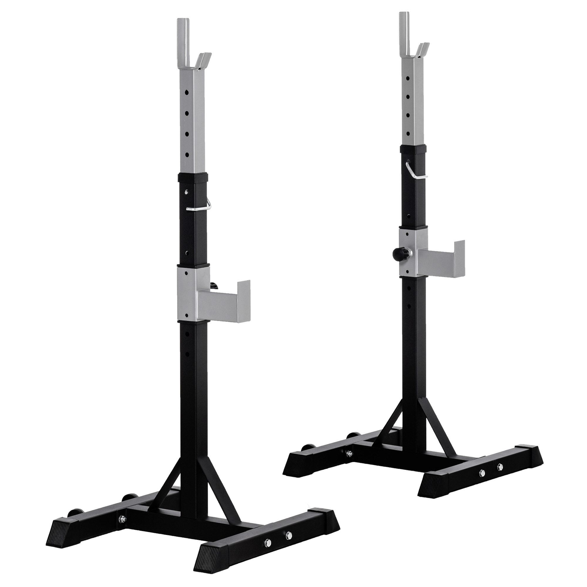 HOMCOM Ensemble de 2 Supports de Barres en Acier, 2 Crochets à Hauteur Réglable, Capacité 150kg, 55x57x105-170cm, Noir