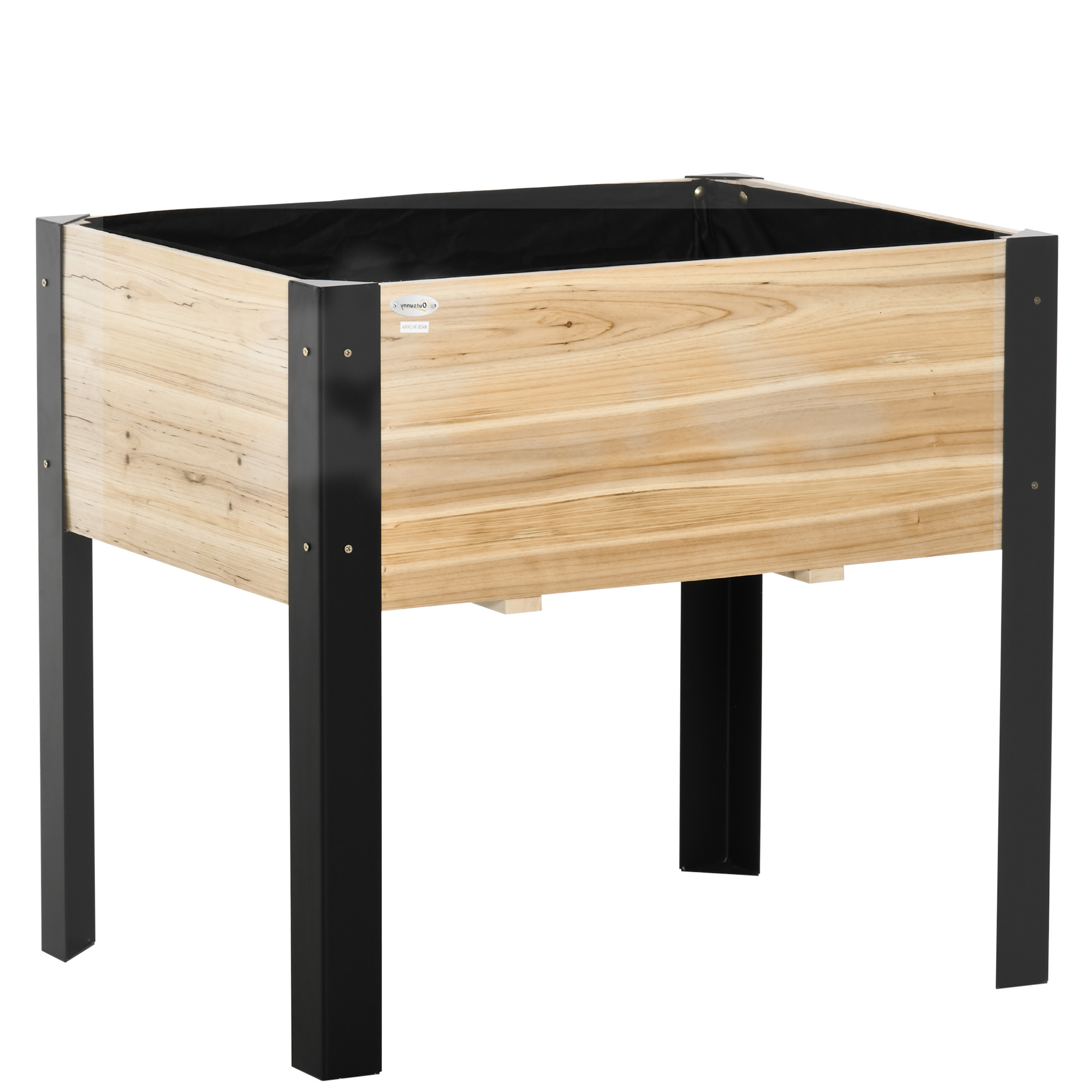 Outsunny Jardinera con Pies - Huerto - Fieltro de Drenaje Incluido - Metal Epoxi Negro Madera Abeto   Aosom España