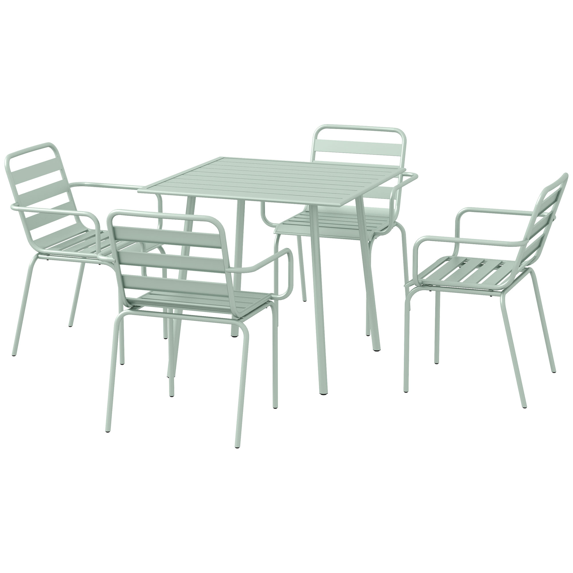 Outsunny Conjunto de comedor de jardín 5 piezas con 1 mesa y 4 sillas apilables en acero Verde   Aosom España