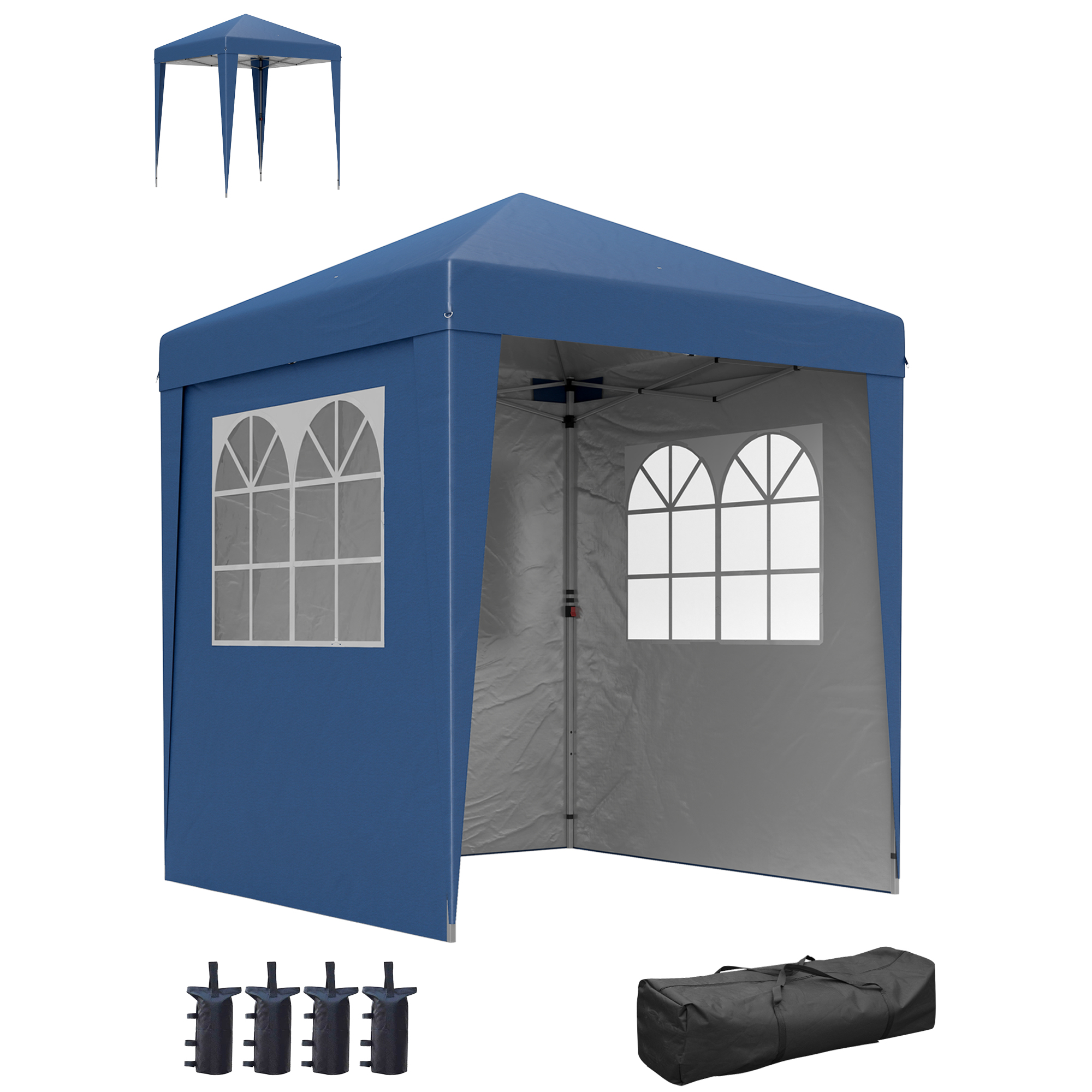 Image of Outsunny Pergola da giardino barnum pop-up pieghevole regolabile in altezza protezione UV 30+ 3 pareti laterali blu scuro006