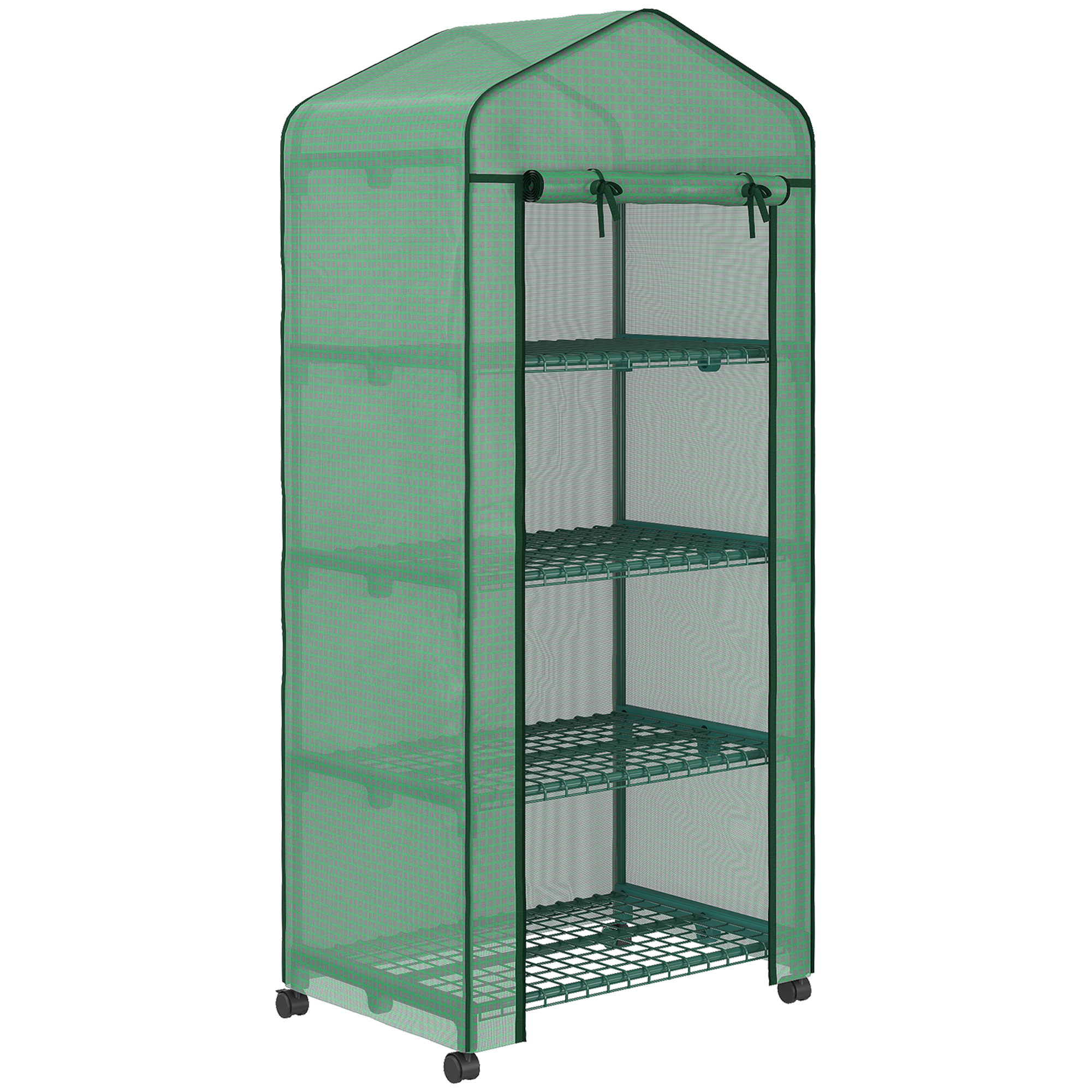 Outsunny Serra da giardino balcone con ripiani serra 4 livelli 69l x 50l x 165h cm acciaio termolaccato copertura amovibile PE ad alta densità verde