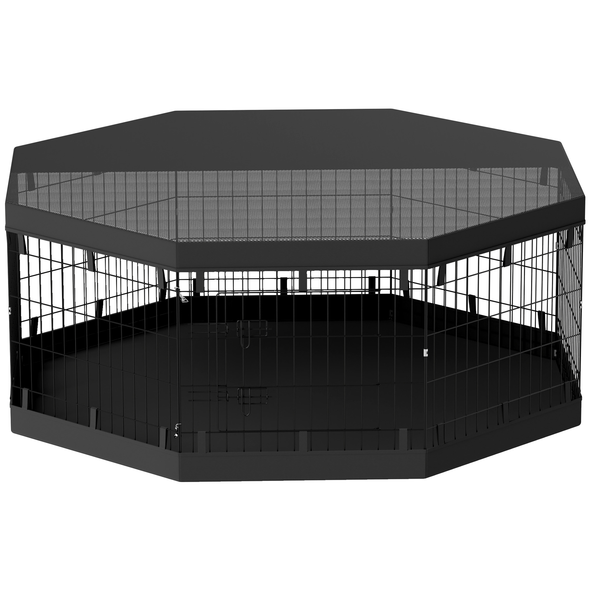 PawHut Parque para perros enclos chien interior 8 paneles plegables modulables con puerta para cachorros acero 61l x 61H cm negro