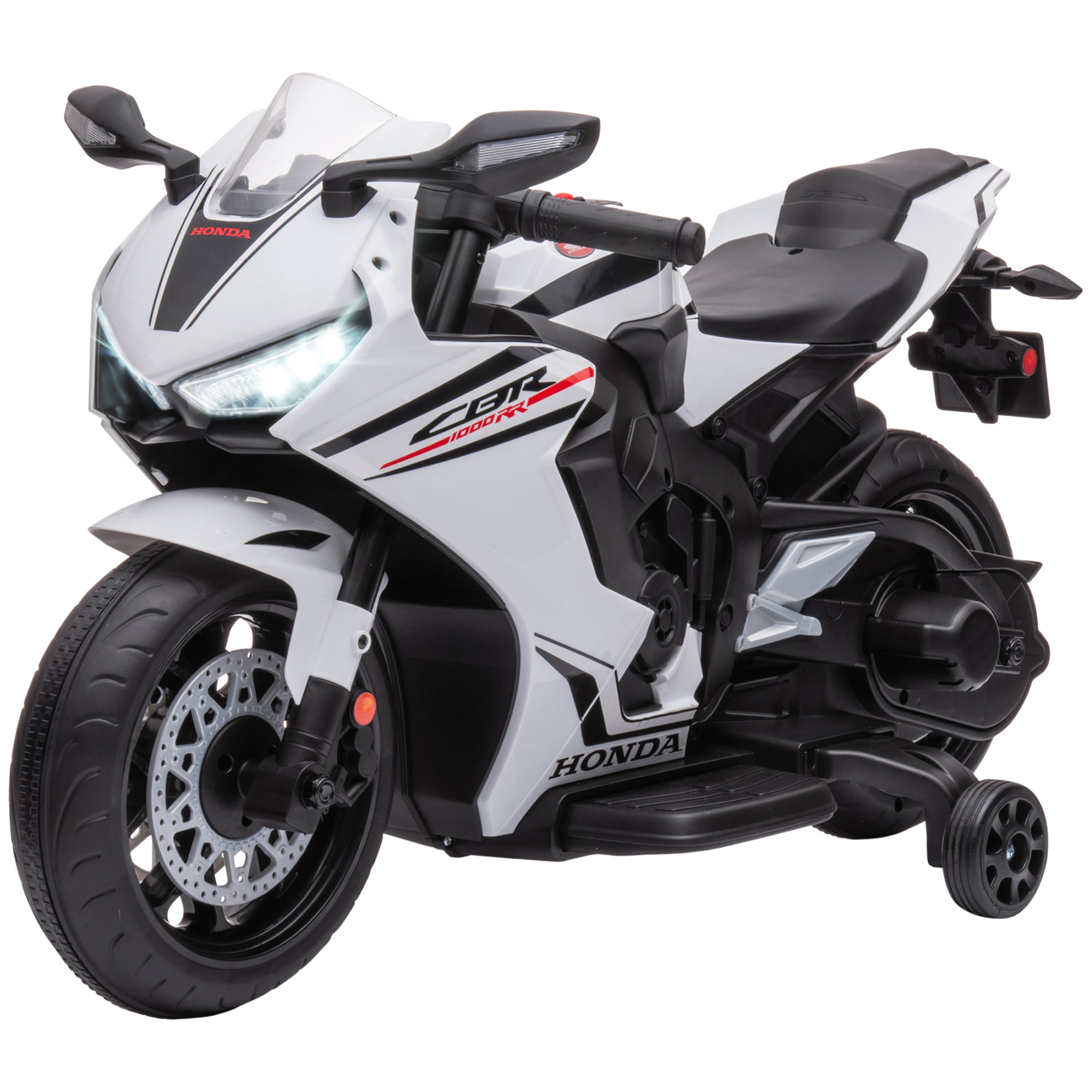 HOMCOM Moto Électrique pour Enfants avec Licence HONDA, Batterie 6V Rechargeable, Vitesse 3 km/h, Blanc