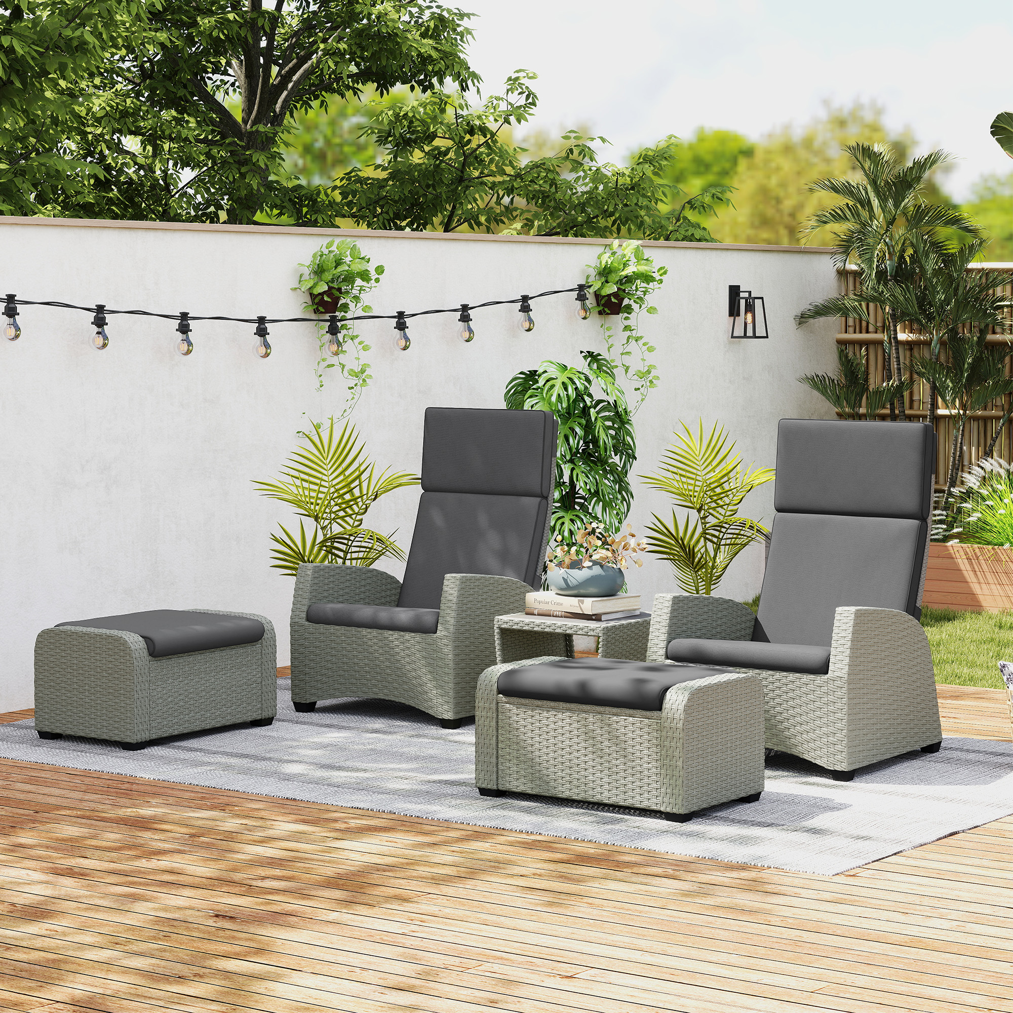 Outsunny 5-Piece Rattan Garden Furniture Set with Cushions Charcoal Grey 9