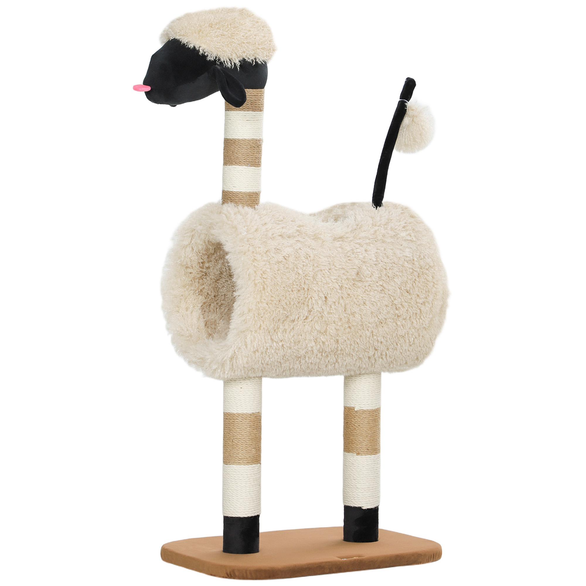 Comparer les prix de PawHut Arbre à chat au design de mouton, avec poteaux à griffer, tunnel et jouet, 98 cm, Marron clair