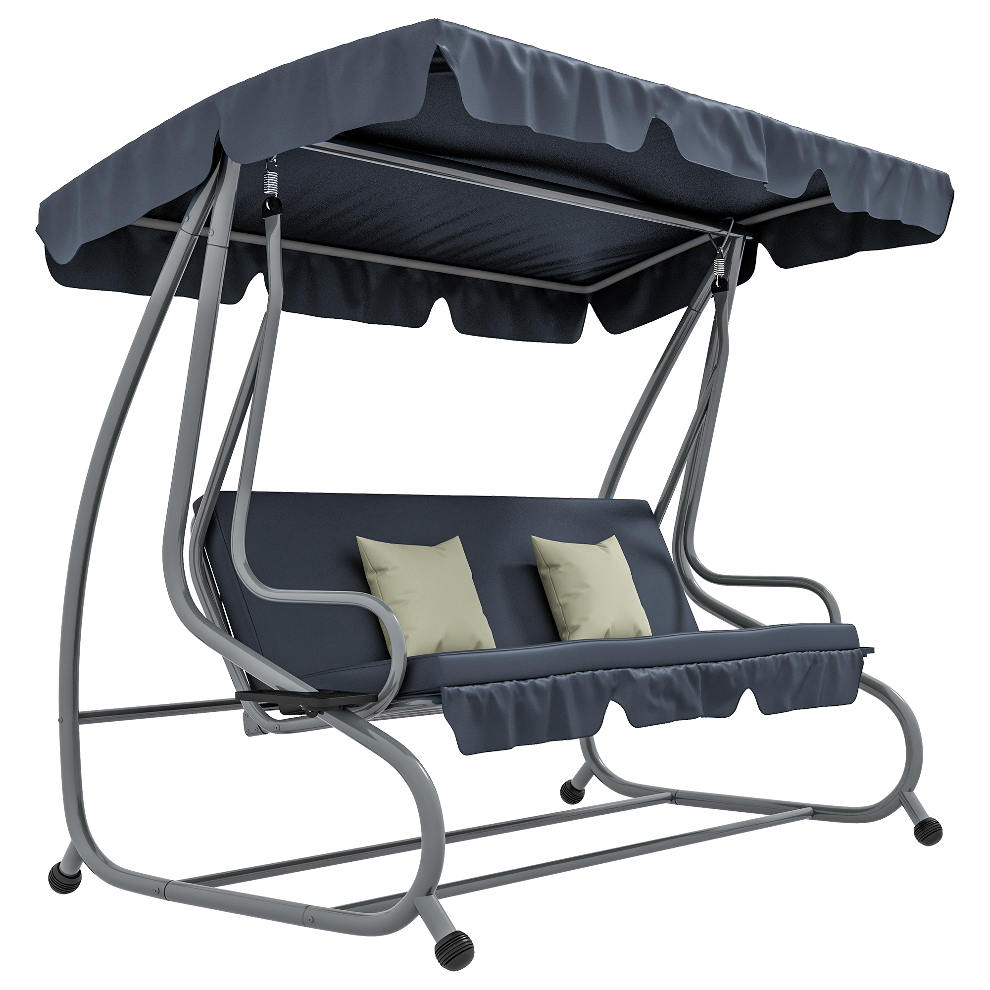 Outsunny Balancín de Jardín 3 Plazas Convertible Techo Inclinación Ajustable 2 estantes Soporte 2x1,2x1,64 m metal   Aosom España