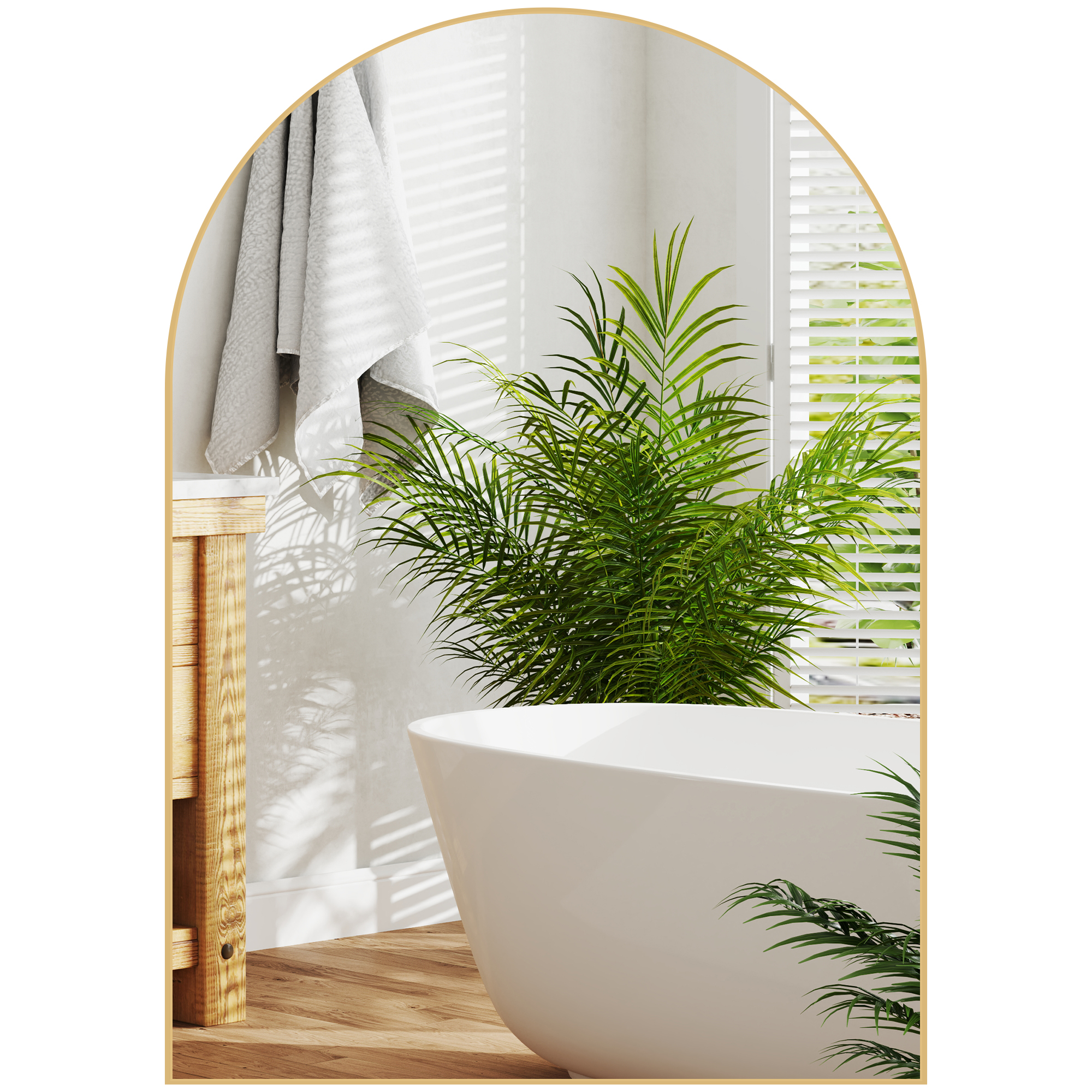 HOMCOM Specchio da parete arrotondato specchio da bagno con cornice in lega di alluminio per camera da letto soggiorno ingresso 50 × 70 cm oro