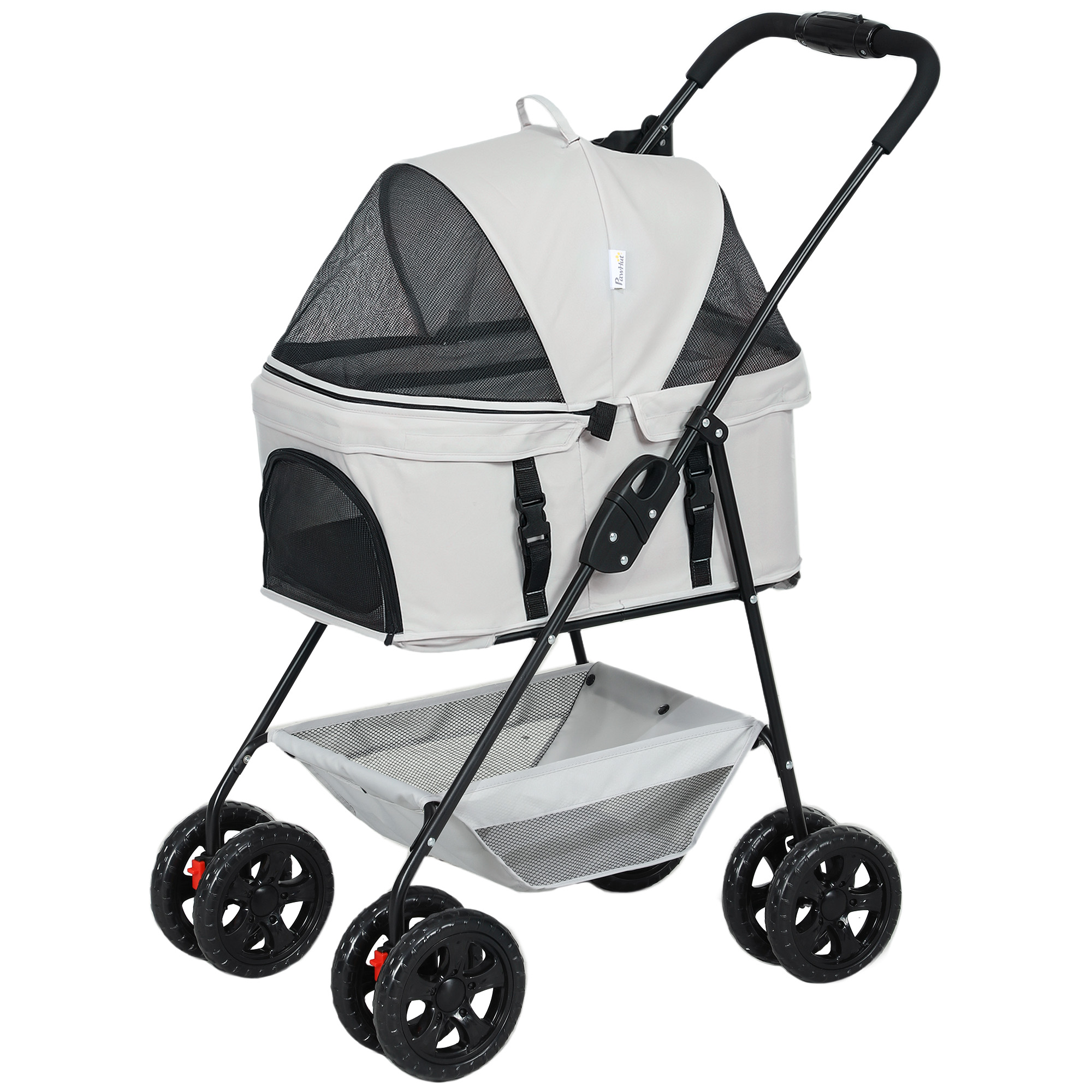 Comparer les prix de PawHut Chariot pour animaux de compagnie 3-en-1, chariot pour chiens pliable à 4 roues avec sac de transport détachable pour chiens et chats, Gris