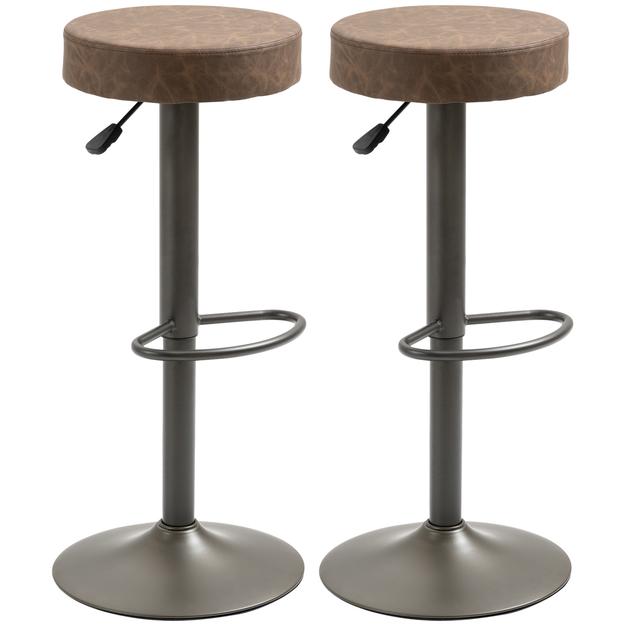 HOMCOM Set mit 2 Barhockern mit Fußstütze, Drehbare Küchenhocker mit Höhenverstellung, 35x36x64-85cm, Braun Aosom