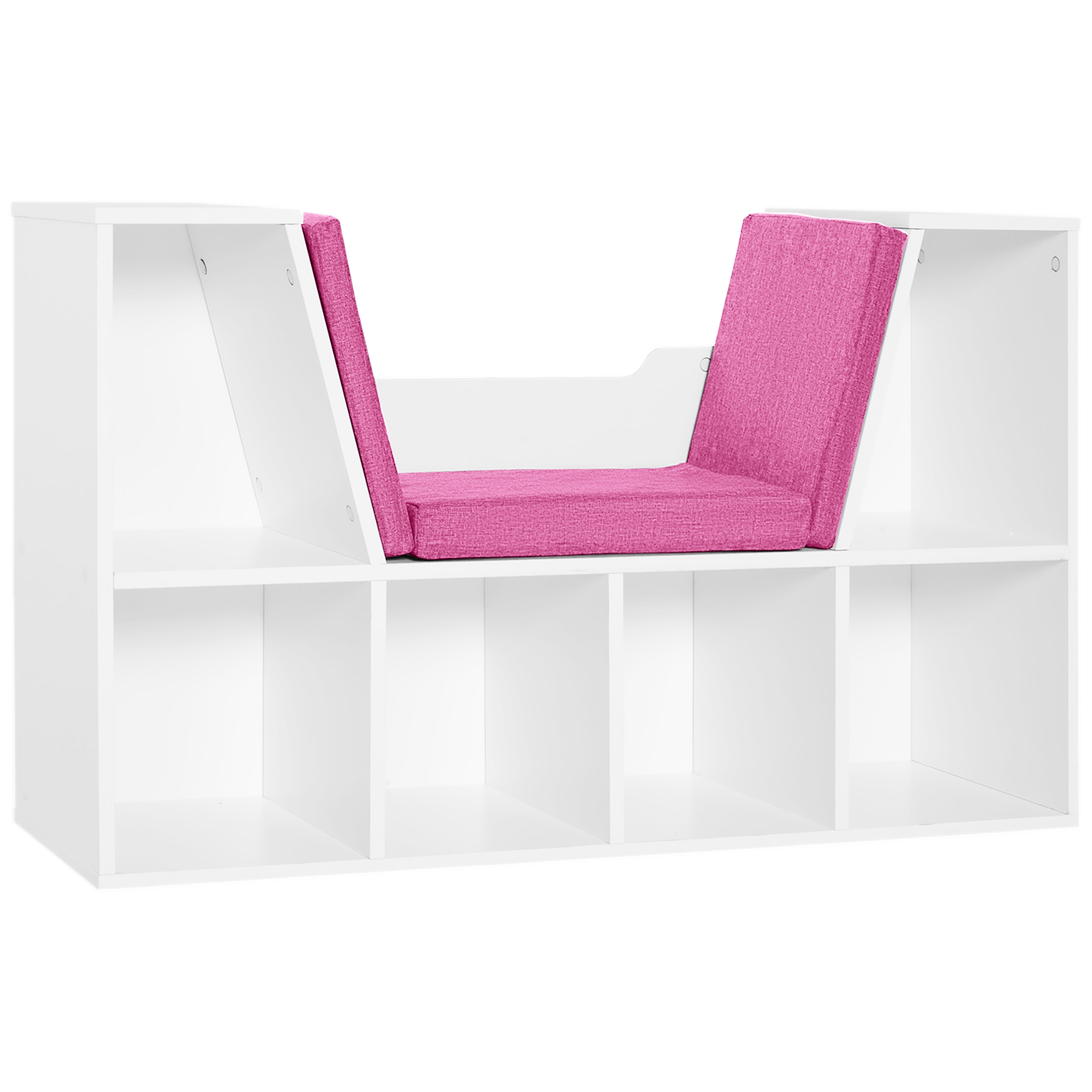 HOMCOM Libreria Panca 2 in 1 Design Contemporaneo 6 scomparti 3 Cuscini inclusi 102L x 30P x 61H cm Bianco Rosa