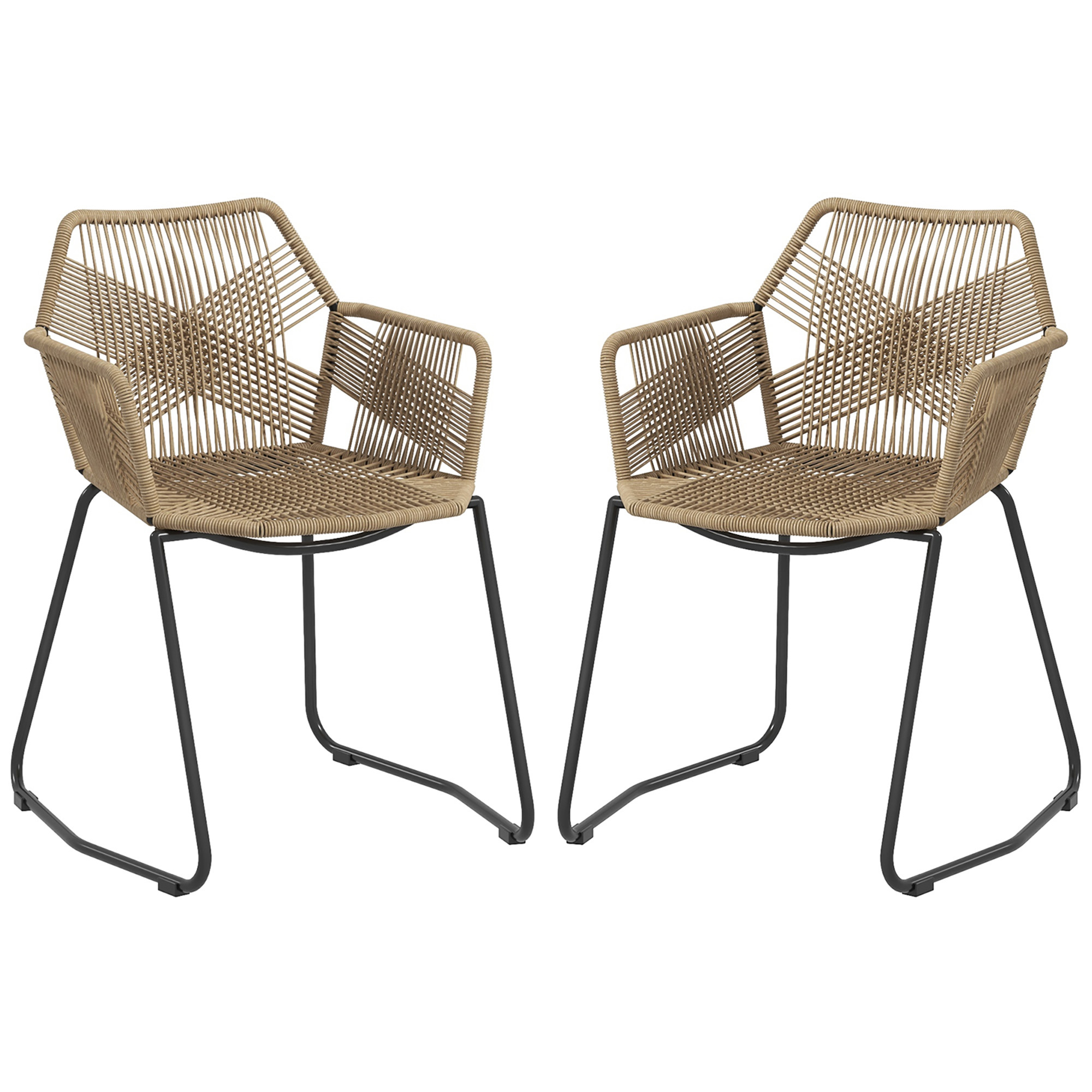 HOMCOM Conjunto de 2 sillas de comedor diseño bohemio asiento de cuerda trenzada estructura de acero 56x59x74 cm   Aosom España