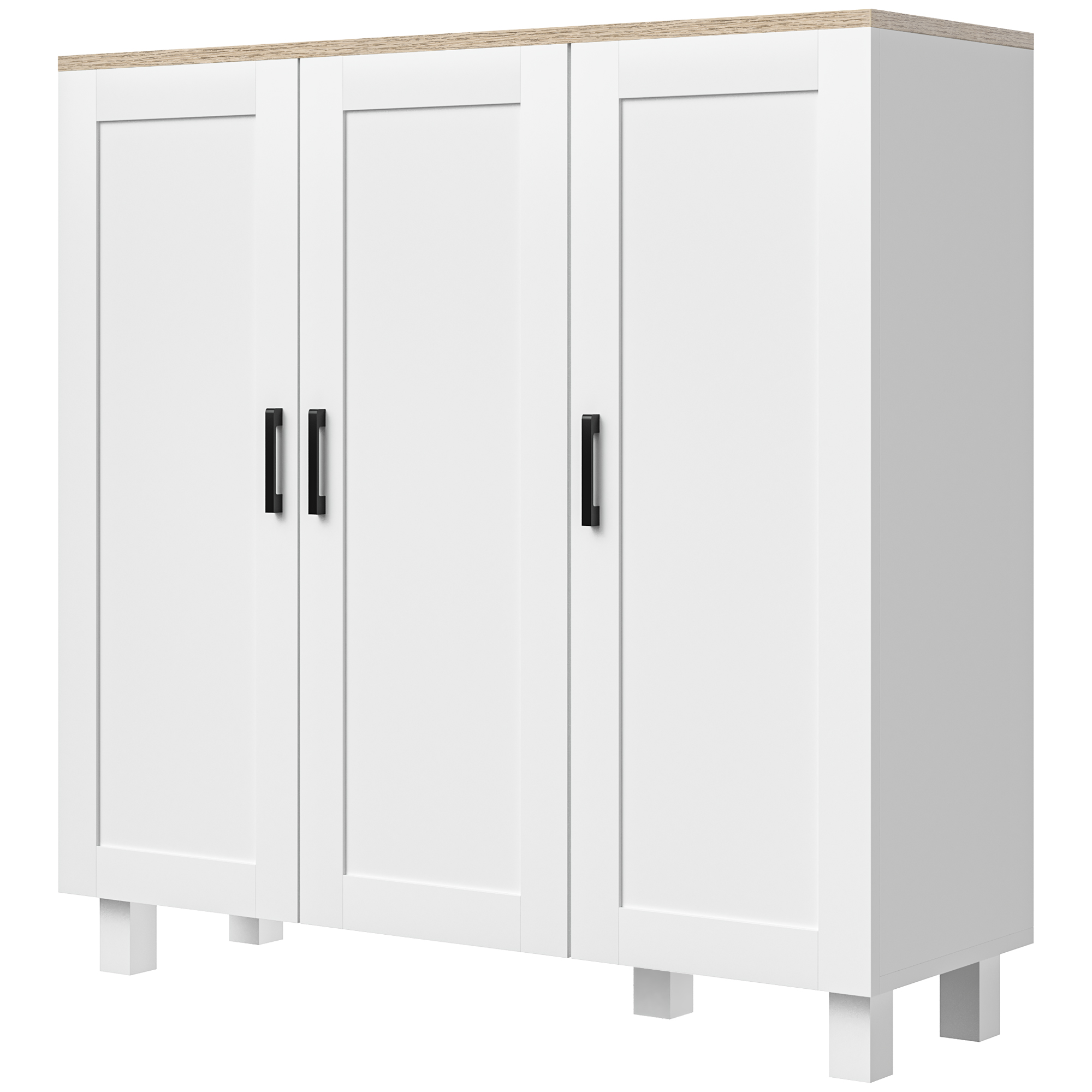 HOMCOM Wohnzimmerschrank Moderner Aufbewahrungsschrank mit 3 Türen Verstellbaren Regalen und Erhöhten Boden für Küche Esszimmer Flur Schlafzimmer Kippsicherungsvorrichtung 90x30x90 cm Weiß Aosom