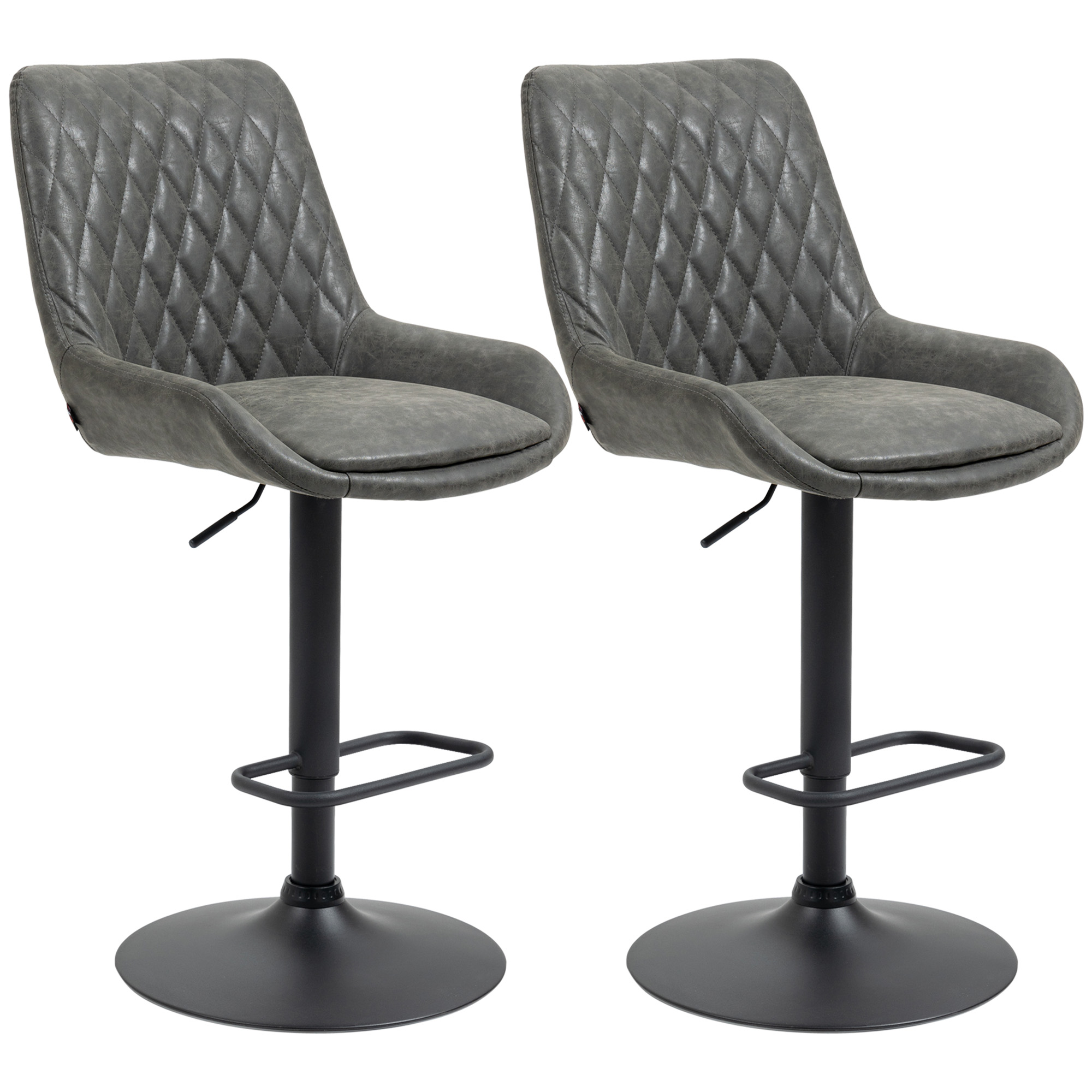 HOMCOM Tabouret de Bar Tabouret de Cuisine Design, Réglable en Hauteur, avec Repose-pieds, 51 cm x 59 cm x 117 cm, Gris foncé + Noir