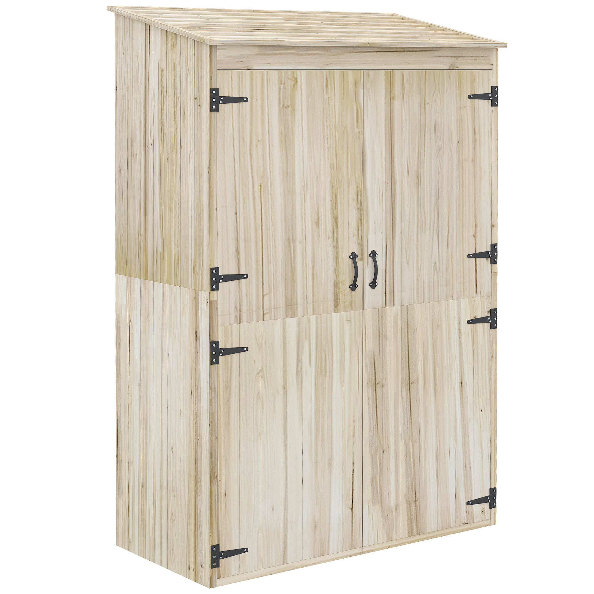 Outsunny Armario de jardín armario de almacenamiento en madera 2 estantes 2 puertas techo inclinado 120x57x183 cm Madera Natural   Aosom España