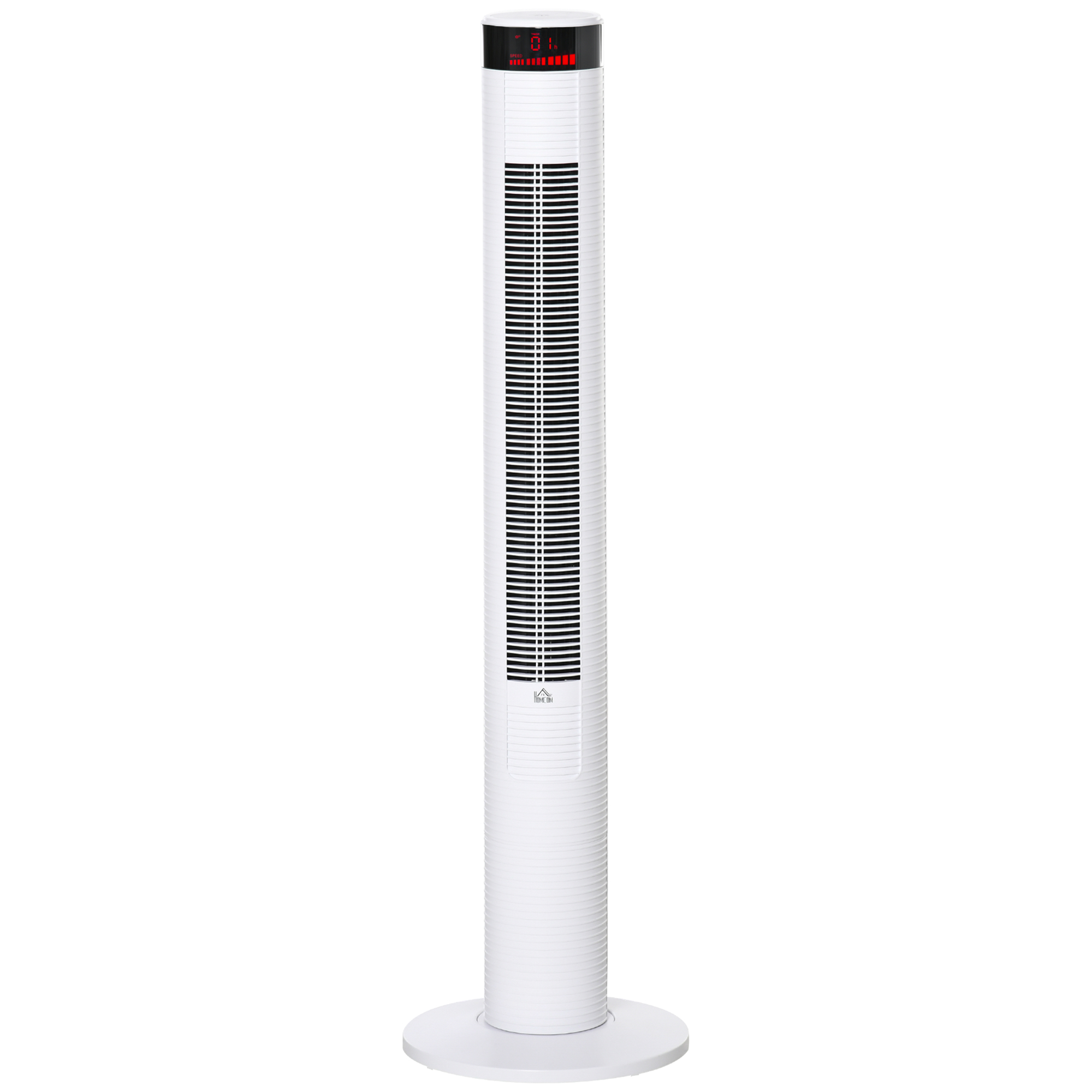 HOMCOM Ventilateur à Colonne avec 3 Vitesses et 4 Modes, Minuterie de 12h, Panneau LED et Télécommande, Blanc