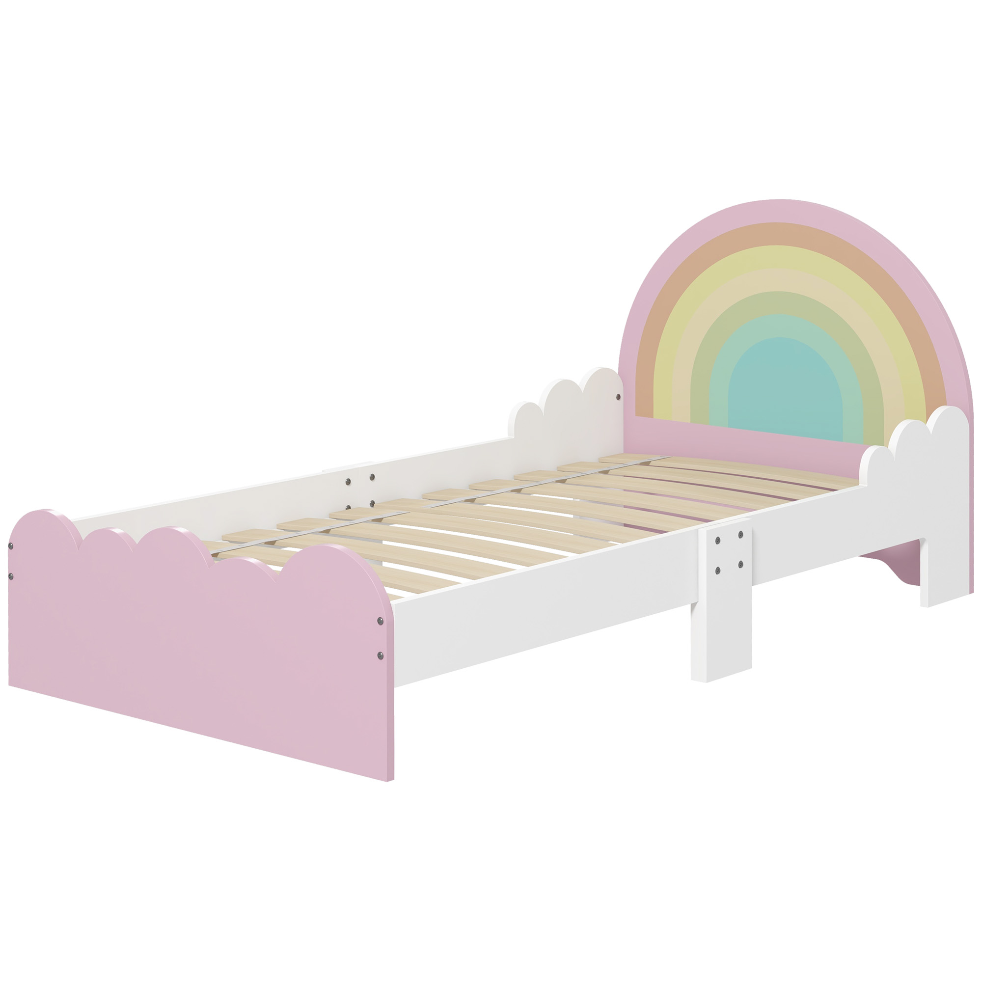 ZONEKIZ Kinderbett für 3 bis 6 Jahre 143 x 74 x 66 cm Regenbogendesign - Lattenrost inklusive, modernes Zimmer, Rosa Aosom
