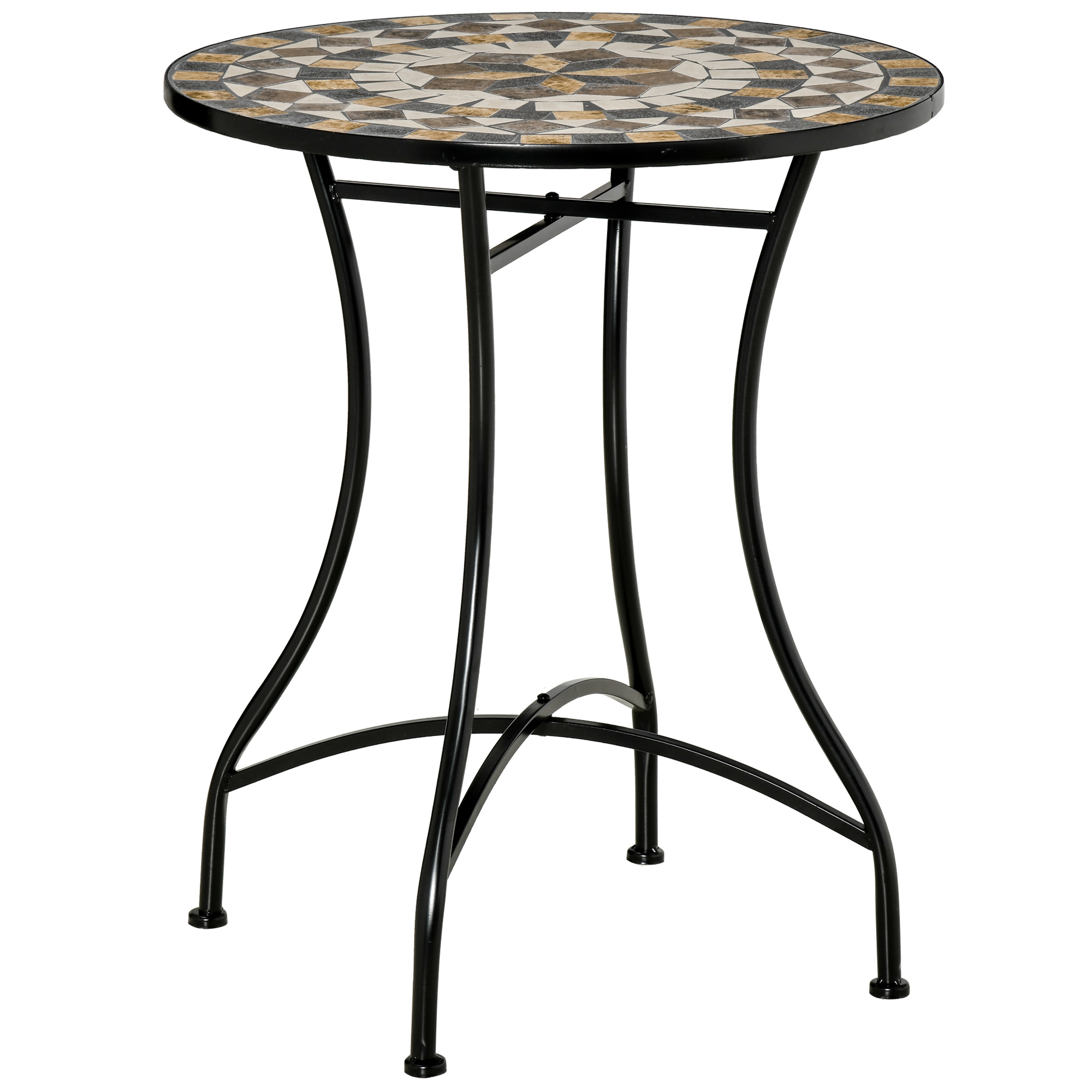 Outsunny Mesa de Jardín Redonda de Metal y Mosaico para Exterior e Interior, 60x71 cm, Negro   Aosom España