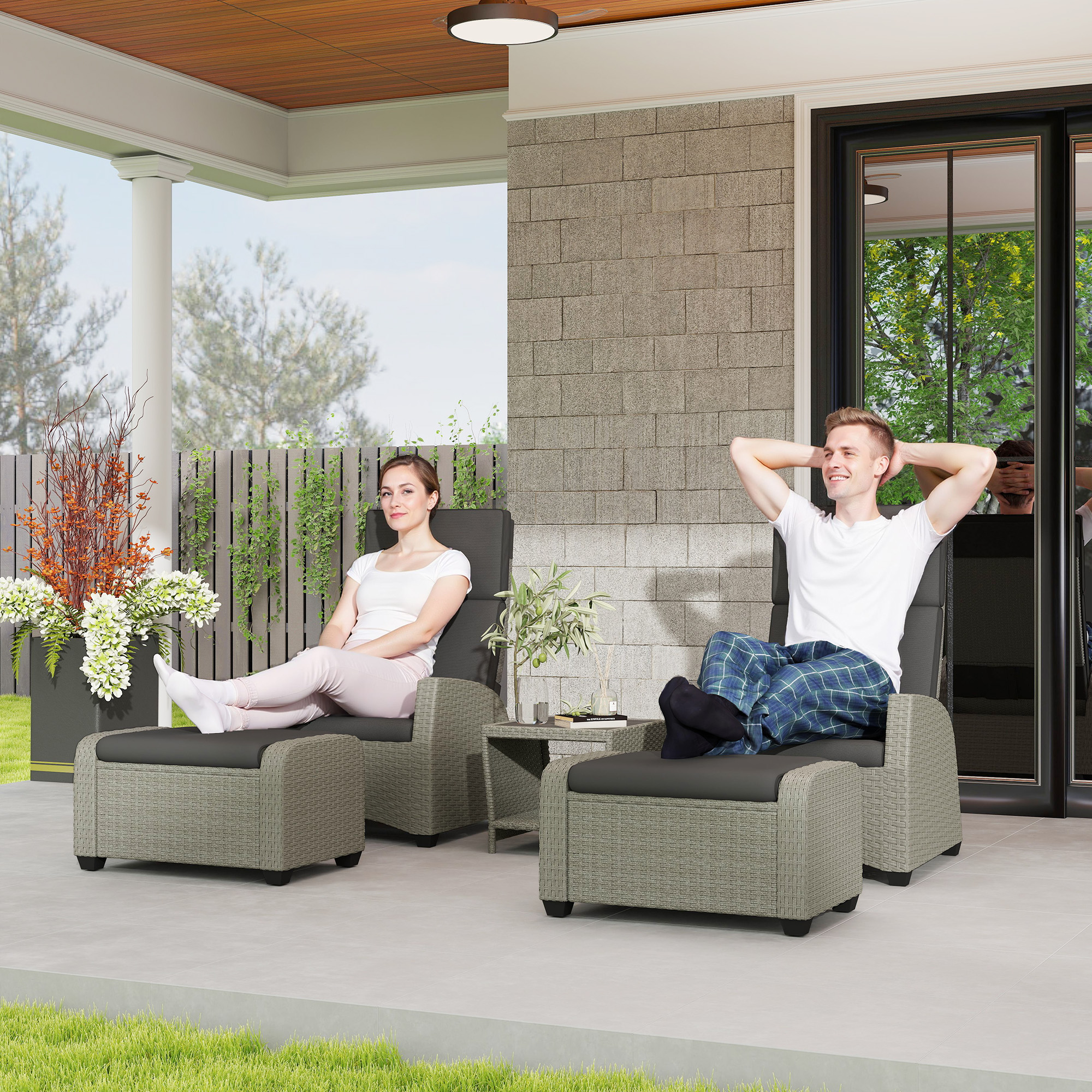 Outsunny 5-Piece Rattan Garden Furniture Set with Cushions Charcoal Grey 2