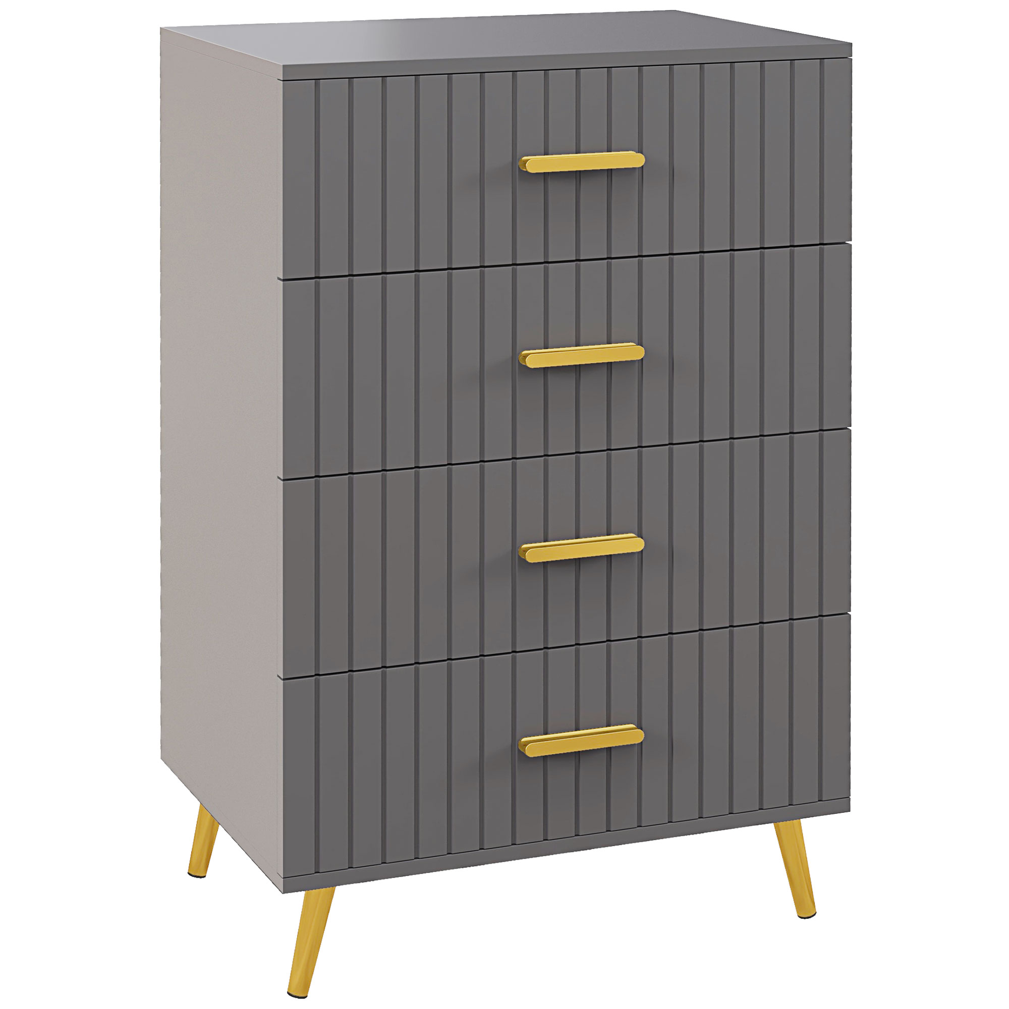 HOMCOM Cómoda 4 cajones Mueble de Almacenamiento habitación con patas de aluminio dorado 60x40x90 cm Gris   Aosom España