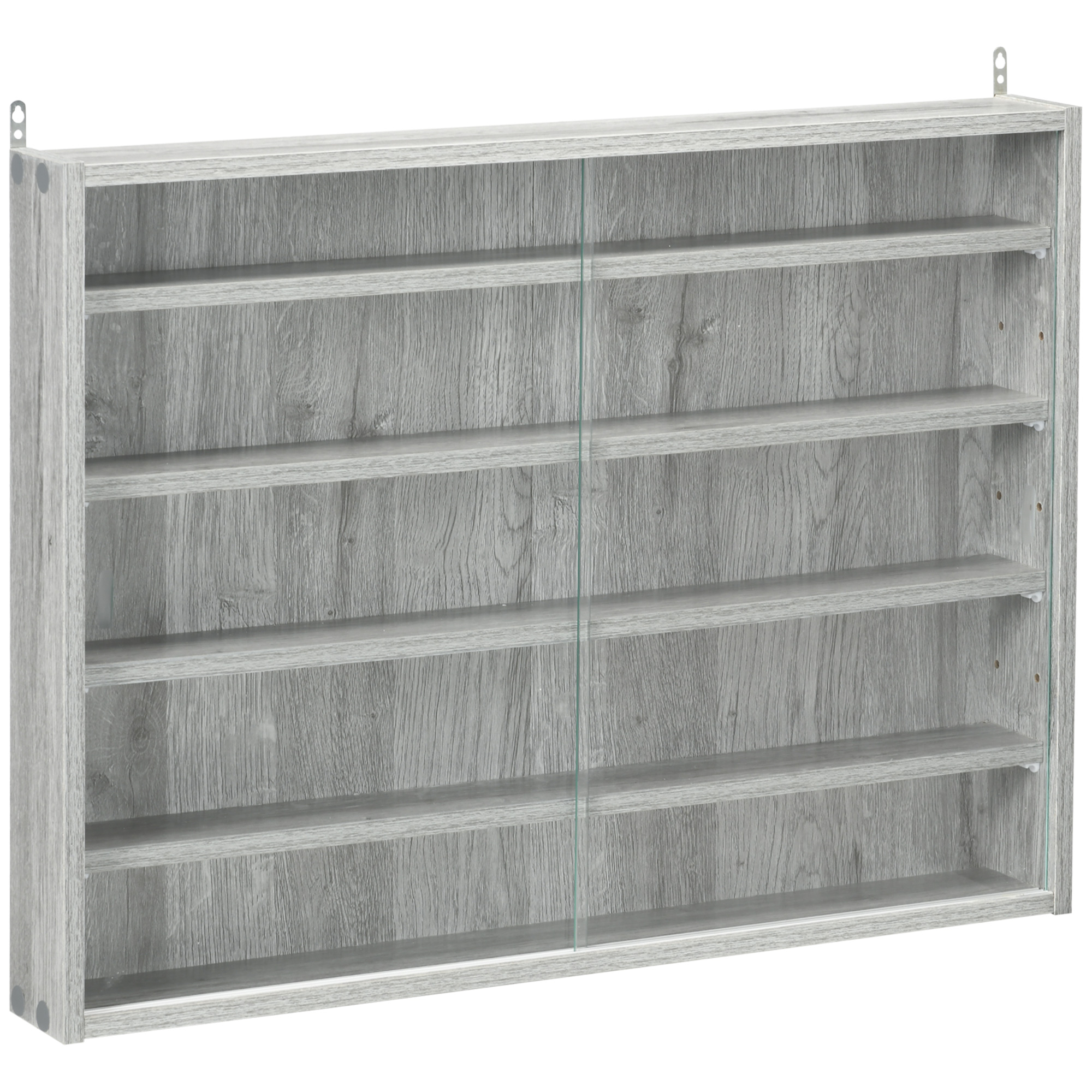 HOMCOM Vitrina de pared para objetivos de colección 5 estantes ajustables en altura y 2 puertas corredizas 80x9,5x60 cm Gris | Aosom España