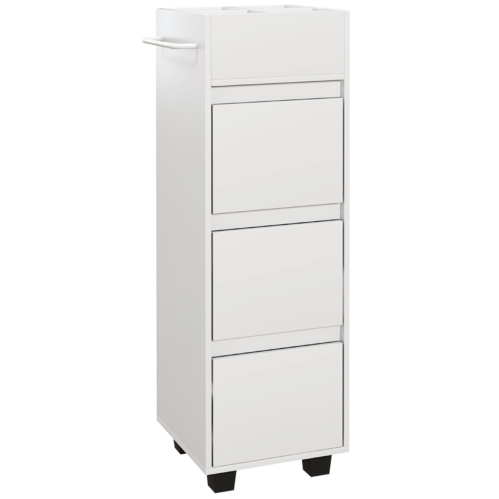 HOMCOM Mueble de almacenamiento para baño con 4 compartimentos, 3 cajones y toallero, dimensiones 35 x 30 x 90 cm, blanco