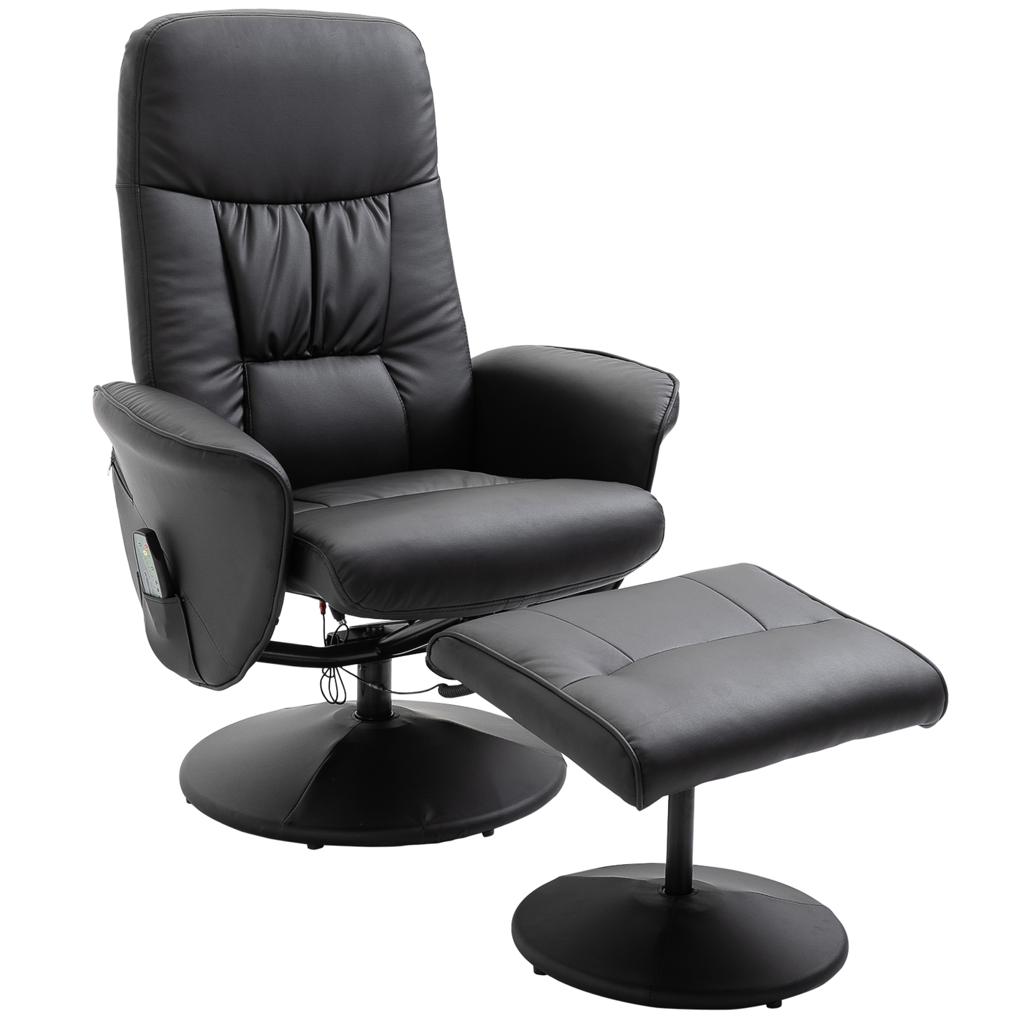 HOMCOM Sillón de Relax con Reposapiés, Sillón de Masaje Eléctrico con Función Reclinable, 10 Puntos de Masaje, Sillón de TV Giratorio con Bolsillo Lateral, Control Remoto, Cuero Sintético, Negro