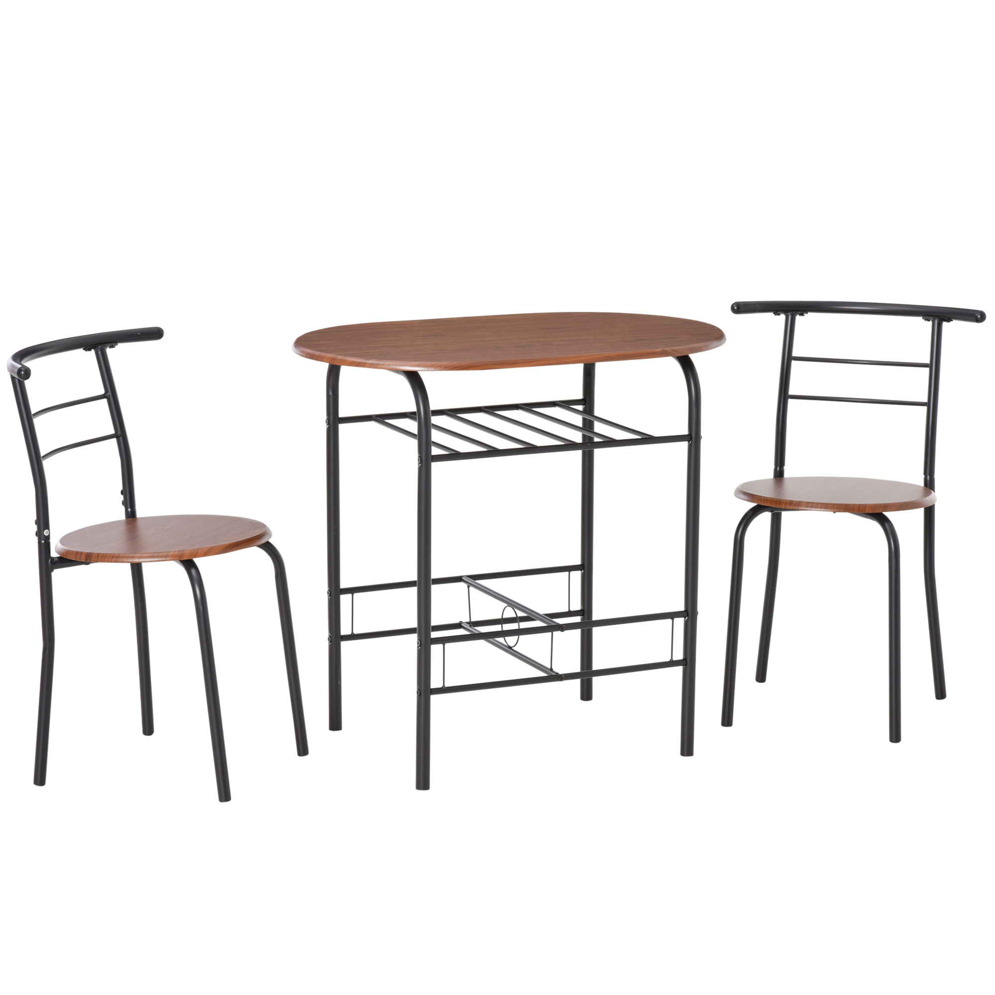 HOMCOM Set de Mesa Moderna con 2 Sillas para Comedor, Set de 3 Piezas de Muebles Ahorro de Espacio para Cocina, Balcón, Restaurante o Bar, Marrón y Negro