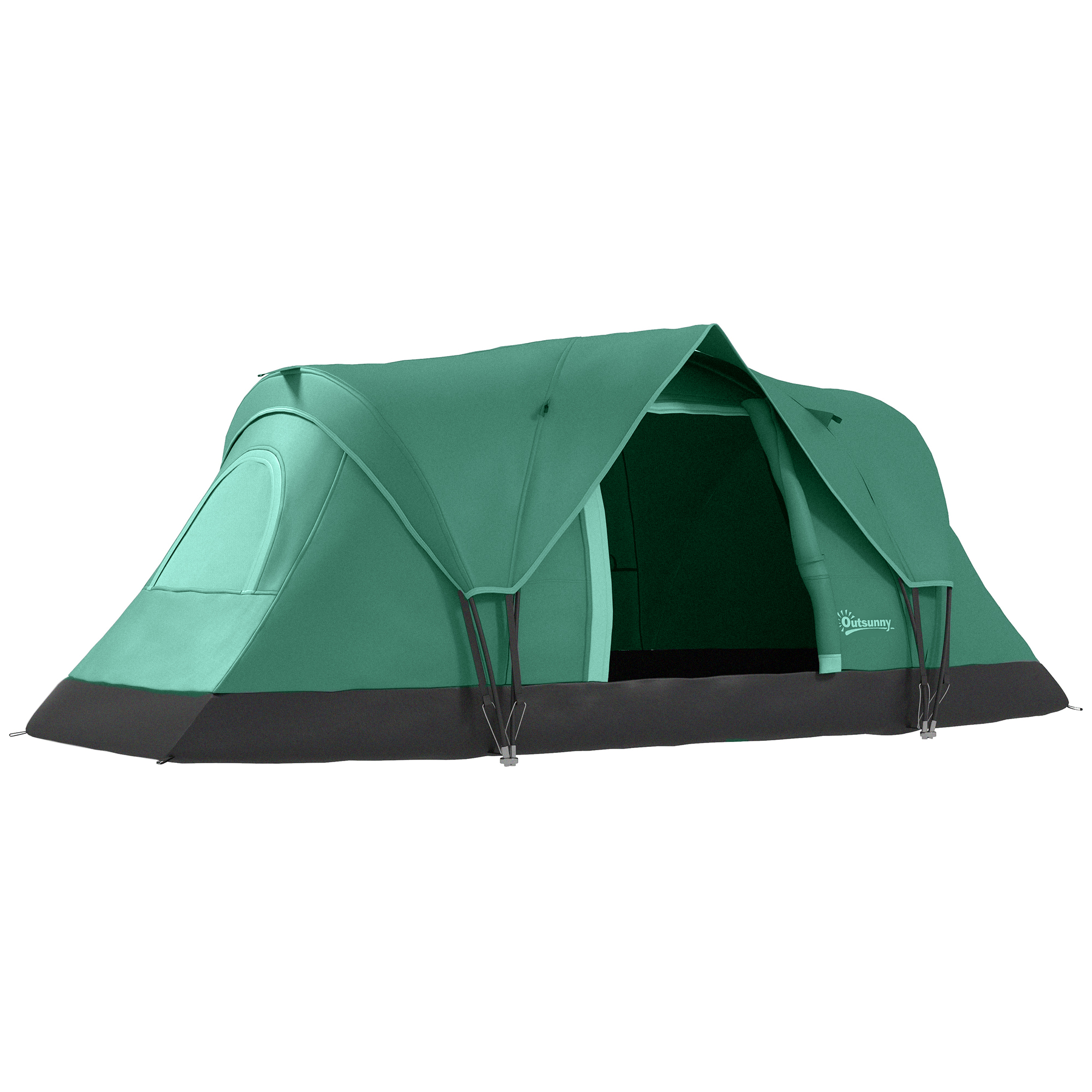 Outsunny Cort de Camping pentru 4 Persoane Impermeabil cu Protecție UV, Ferestre și Stâlpi, 4.55x2.3x1.8 m, Verde | Aosom Romania