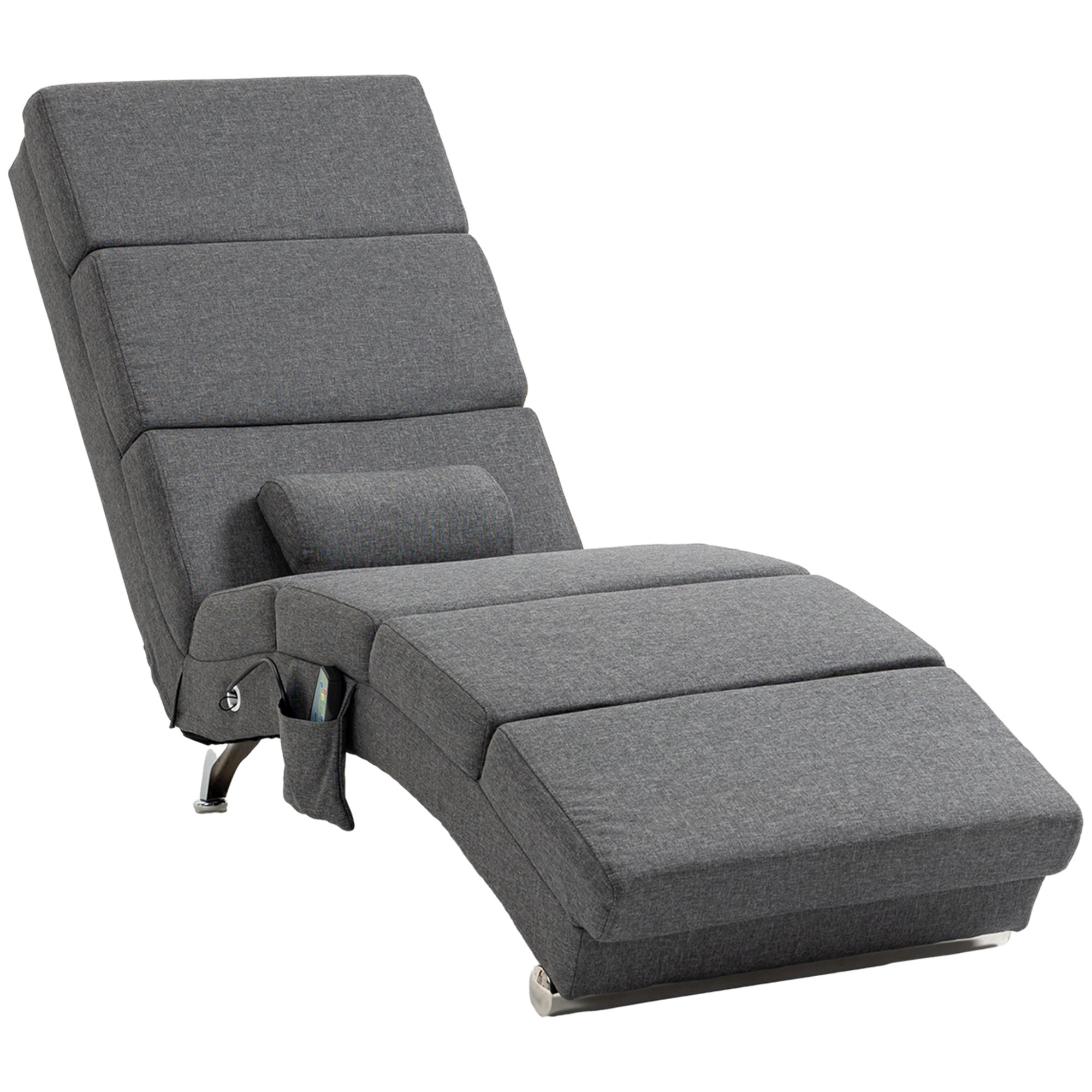 HOMCOM Sillón relajante salón silla de masaje y calefacción meridiana con control remoto y cojín, tela efecto lino, gris