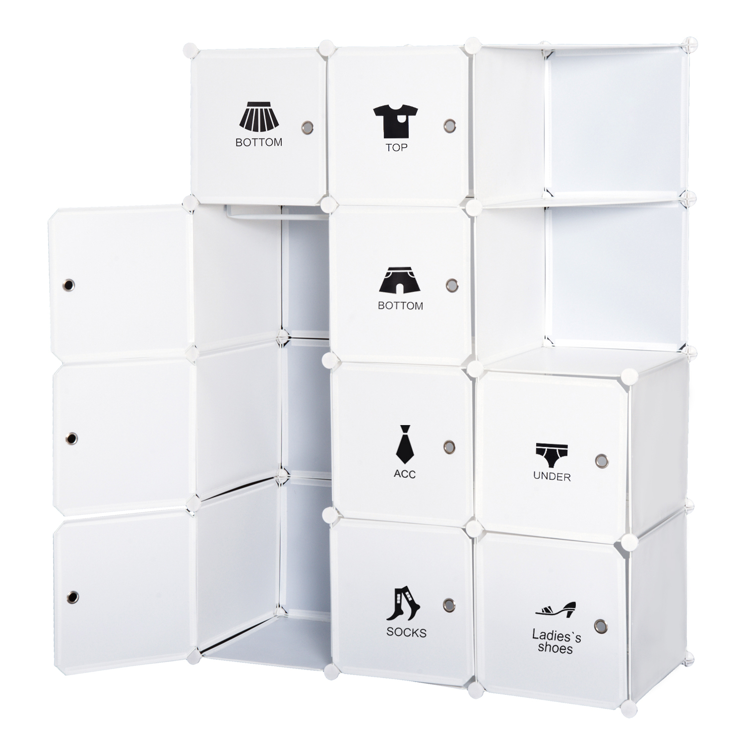 HOMCOM Armario ropero Modulable Multi-almacenamiento 10 cubos + 2 estantes + Pegatinas decorativas 111x47x145 cm en Plástico Blanco   Aosom España