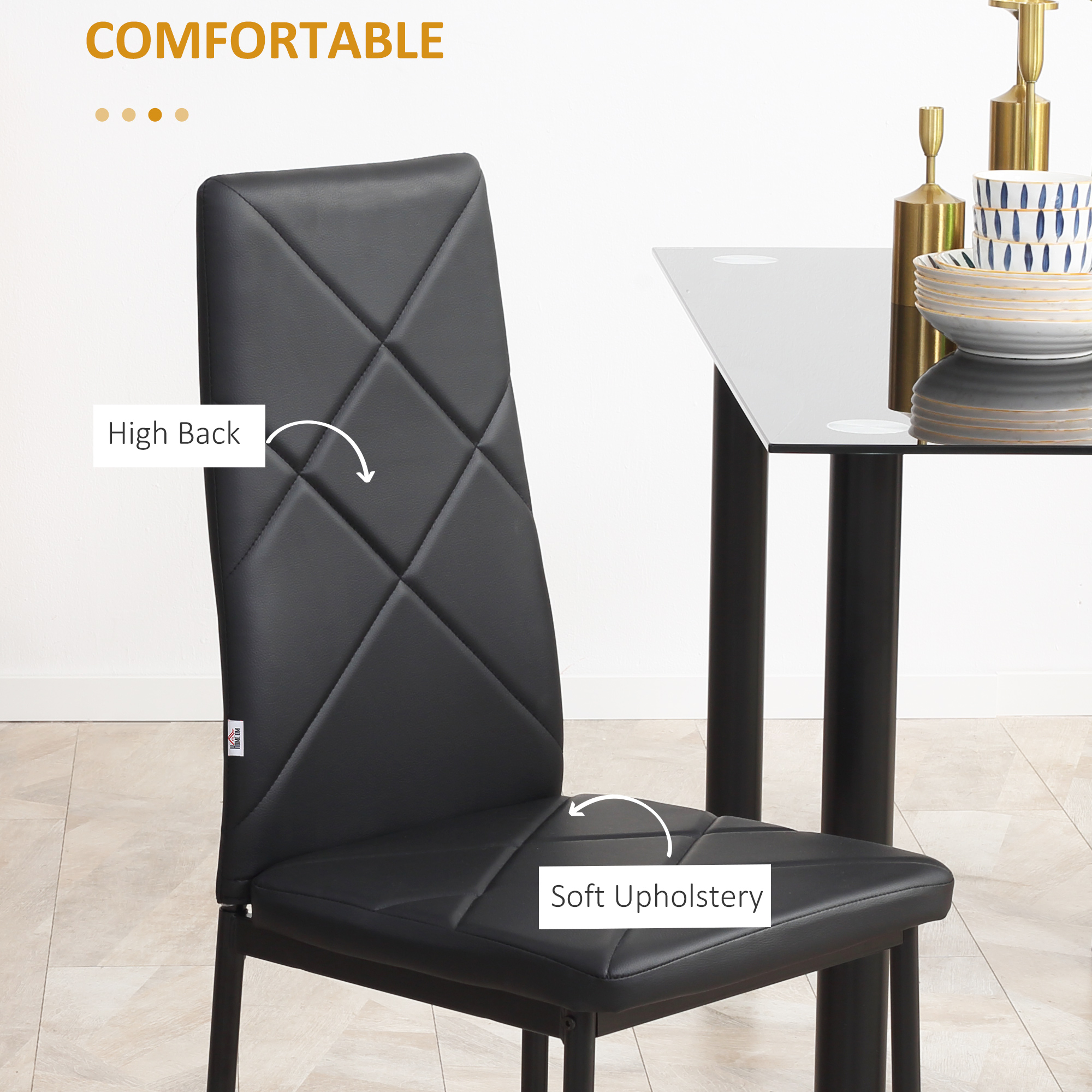 HOMCOM Set of 4 Faux Leather Dining Chairs Black 6