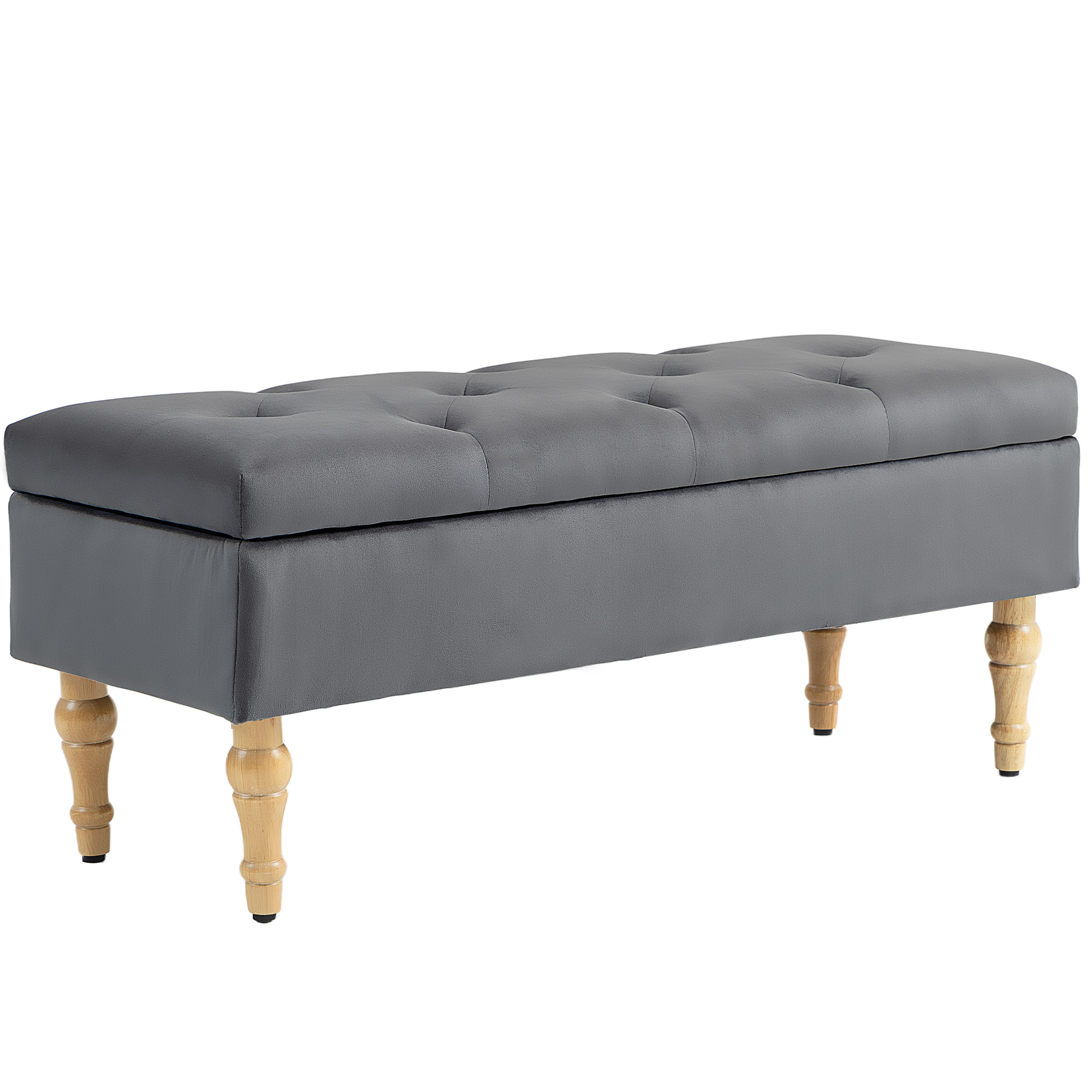 HOMCOM Banco baúl de almacenamiento 2 en 1 banqueta de terciopelo con tapa abatible acolchada y patas de madera, gris oscuro