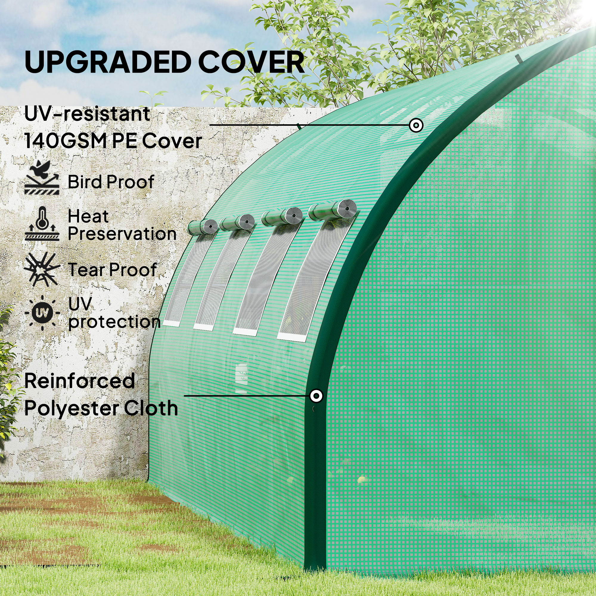 Outsunny Polyethylene Upgraded Structure Walk-in Polytunnel Greenhouse, 6 x 3(m), Green 4