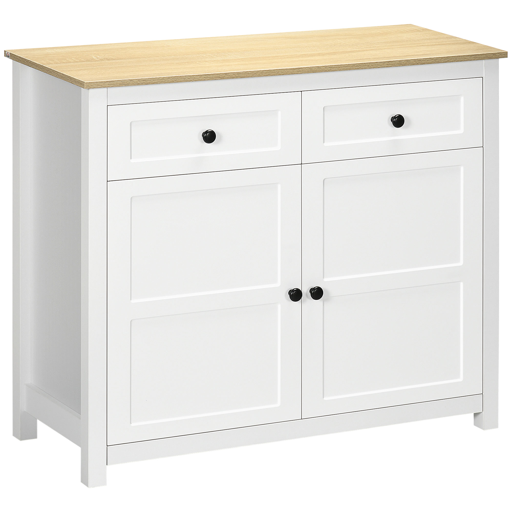 HOMCOM Cómoda mueble de almacenamiento 2 puertas con estante ajustable en altura 2 cajones 100 x 40 x 85 cm blanco y aspecto madera
