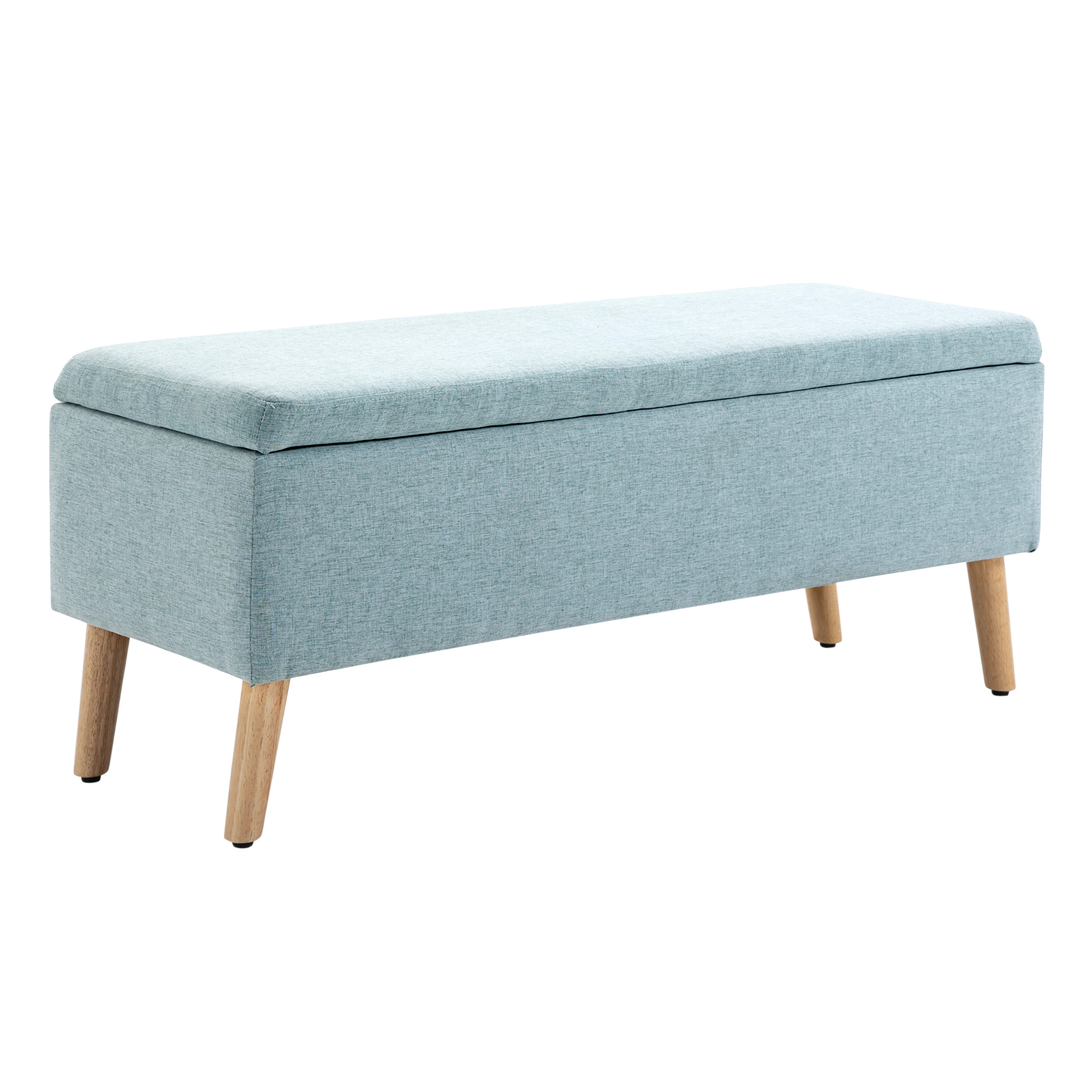 HOMCOM Banco con Almacenamiento Banco Acolchado con Aspecto de Lino, Baúl con Patas de Madera, Banqueta para Sala de Estar Dormitorio Pasillo 110 x 39 x 45 cm, Verde Claro