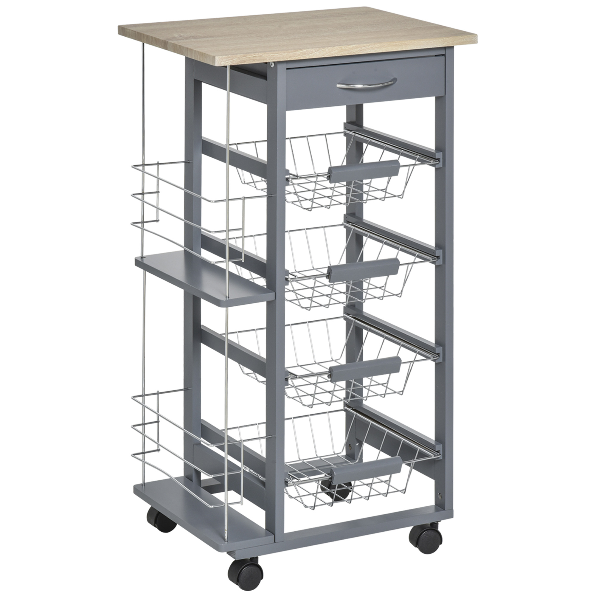 HOMCOM Carrito de Cocina en Gris Oscuro con 1 Cajón y 4 Cestas de Metal