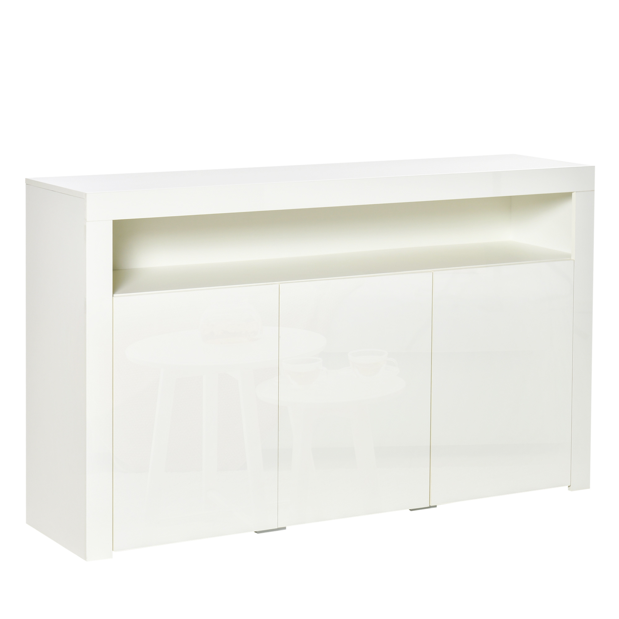 HOMCOM Bufet LED - mueble de almacenaje LED - 3 armarios con estante y gran compartimento - paneles de partículas MDF blanco lacado