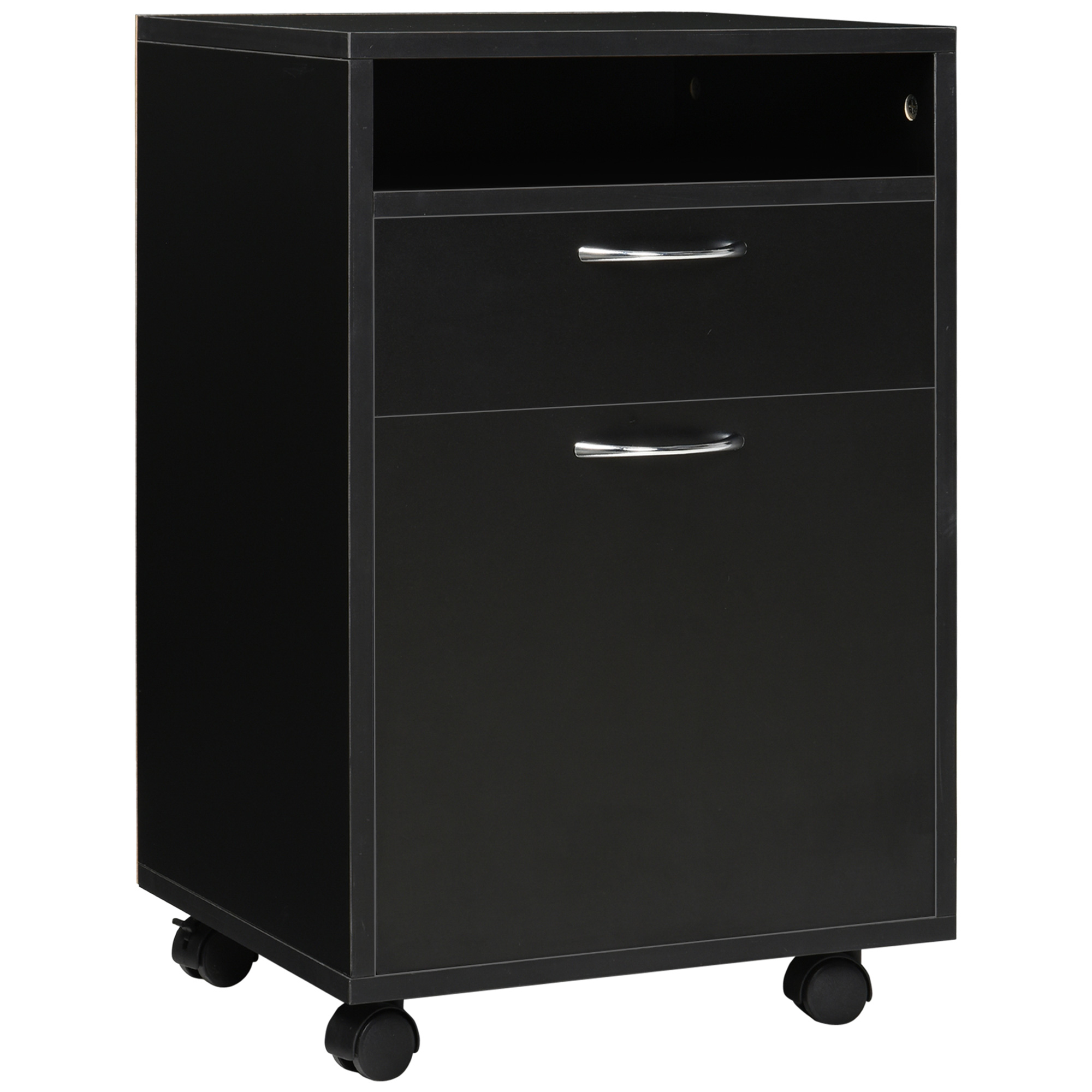 HOMCOM Archivador Rodante Contenedor de Cajones 1 Balda 1 Estante 1 Cajón 40x35x60 cm Negro | Aosom España