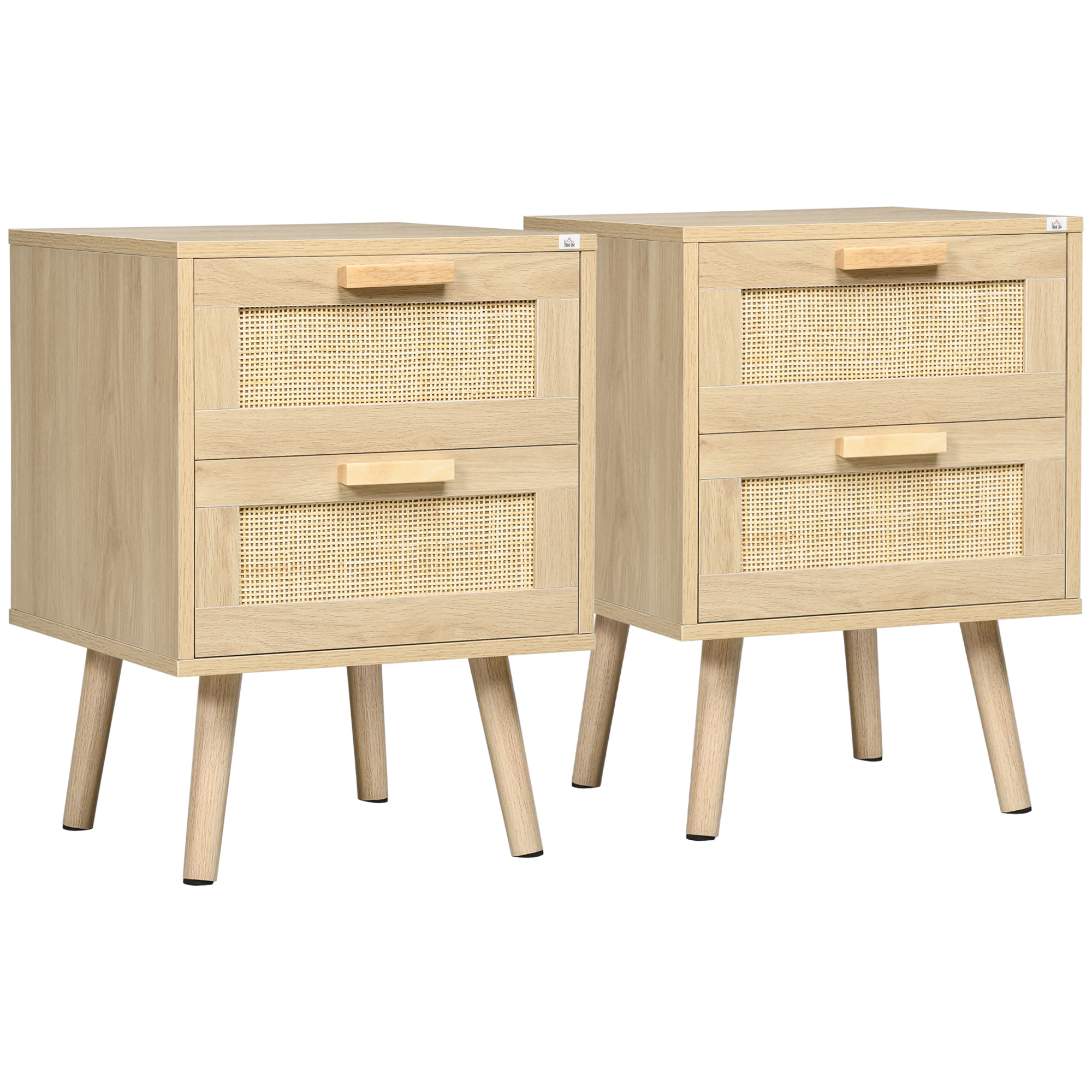 HOMCOM Mesita de Madera Conjunto de 2 mesitas de noche mesas auxiliares 2 cajones fachadas 40x40x56 cm natural   Aosom España