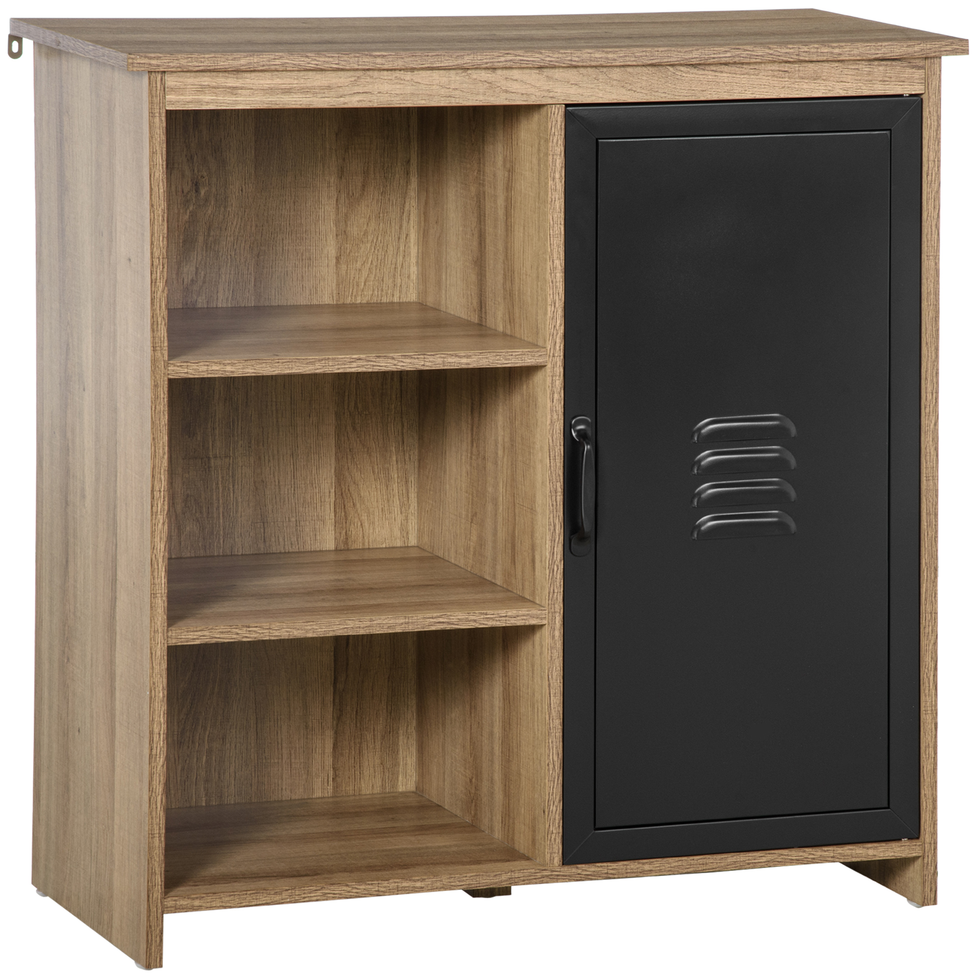 HOMCOM Mueble de Almacenamiento Buffet Industrial de pie 3 estantes Armario - en Madera y Puerta de metal Negro   Aosom España